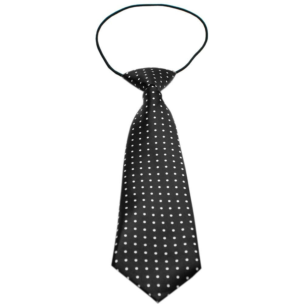 Big Dog Neck Tie in Swiss Dot Black design, featuring a silky polyester fabric and durable elastic band for a comfortable fit.