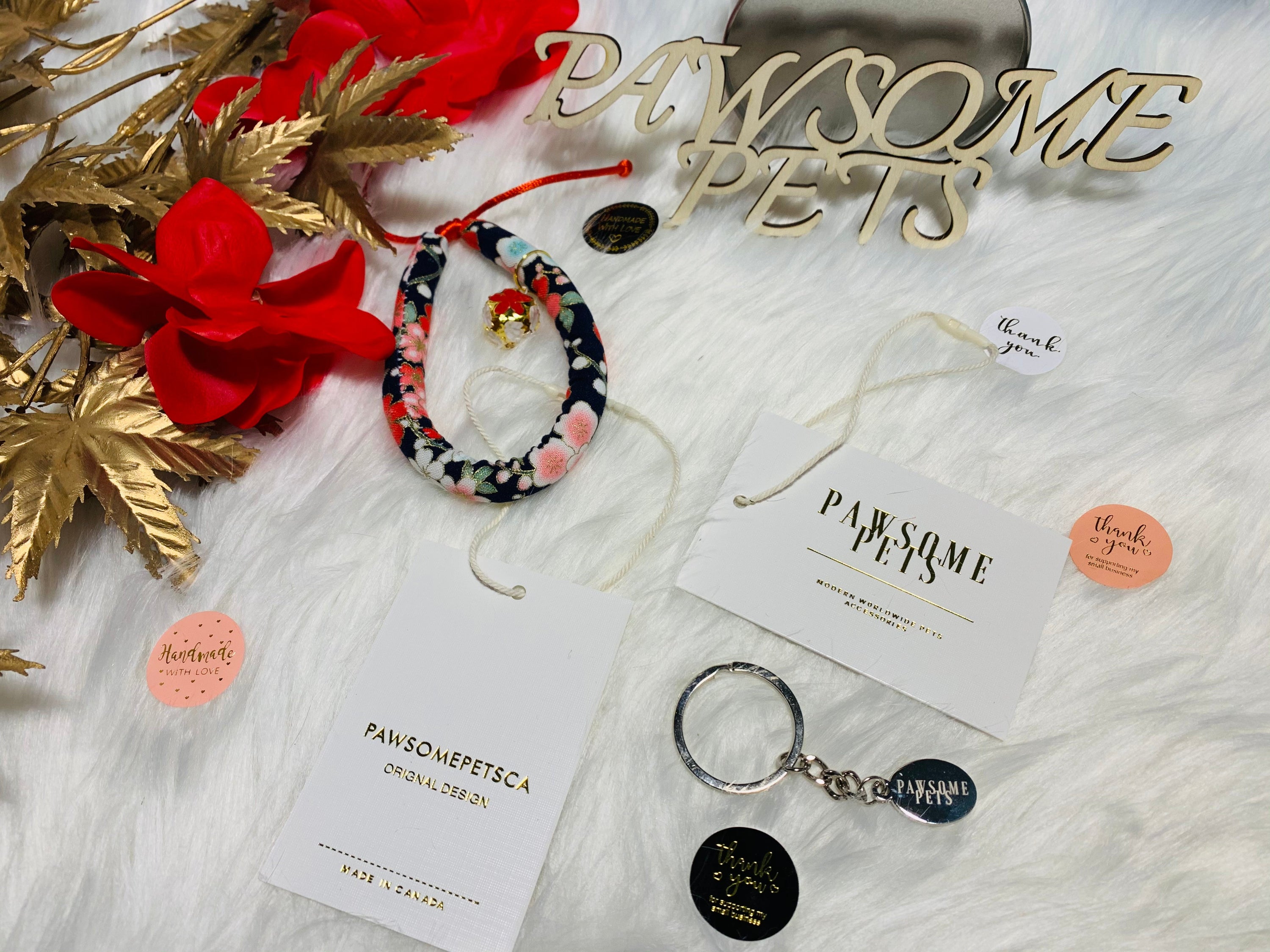 Main Black Pink Sakura Cotton collar For CATS & DOGS 🌸Japanese style image