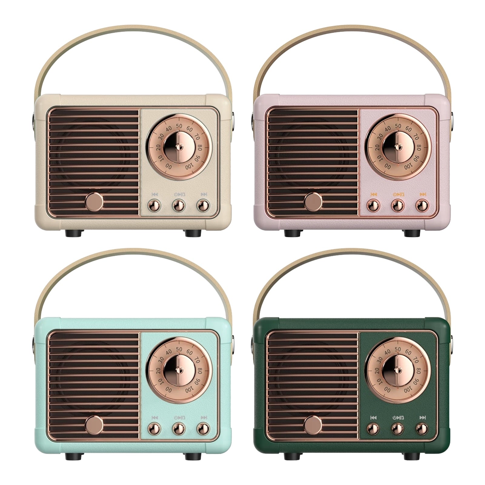 Bluetooth Compact Retro Speakers with FM radio, showcasing a vintage design and compact size, perfect for portable use.