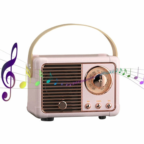 Bluetooth Compact Retro Speakers with FM radio, showcasing a vintage design and compact size, perfect for portable use.