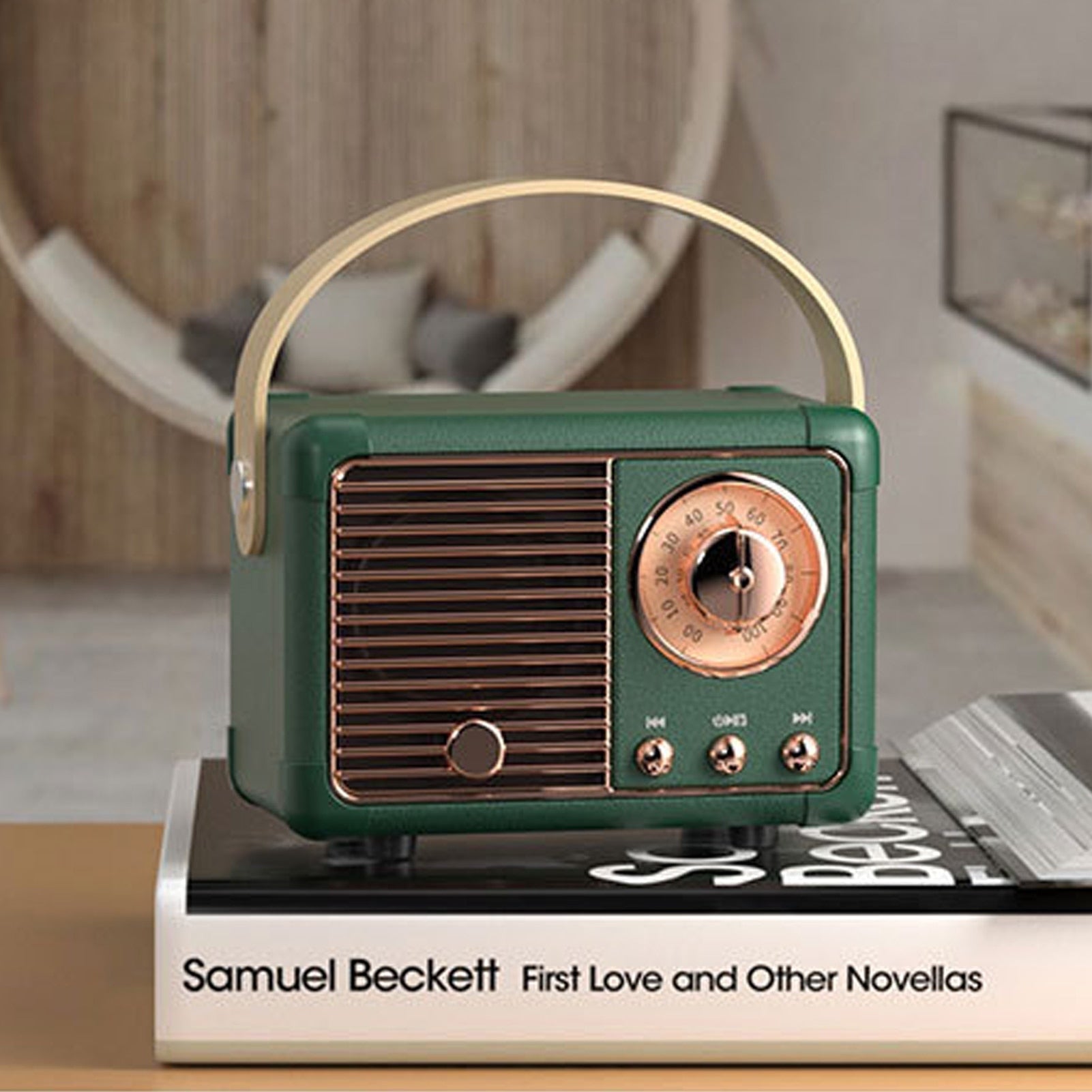 Bluetooth Compact Retro Speakers with FM radio, showcasing a vintage design and compact size, perfect for portable use.