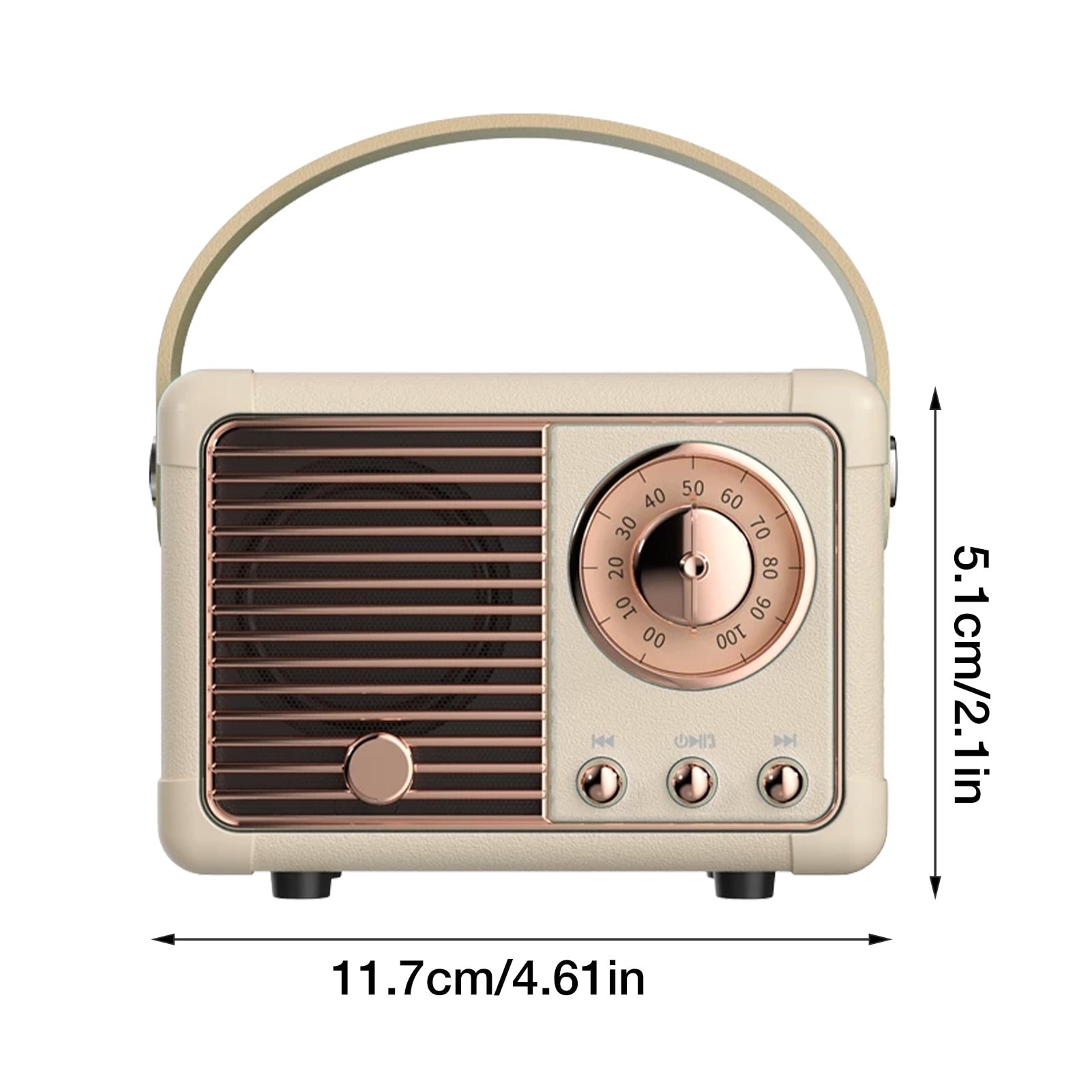 Bluetooth Compact Retro Speakers with FM radio, showcasing a vintage design and compact size, perfect for portable audio enjoyment.