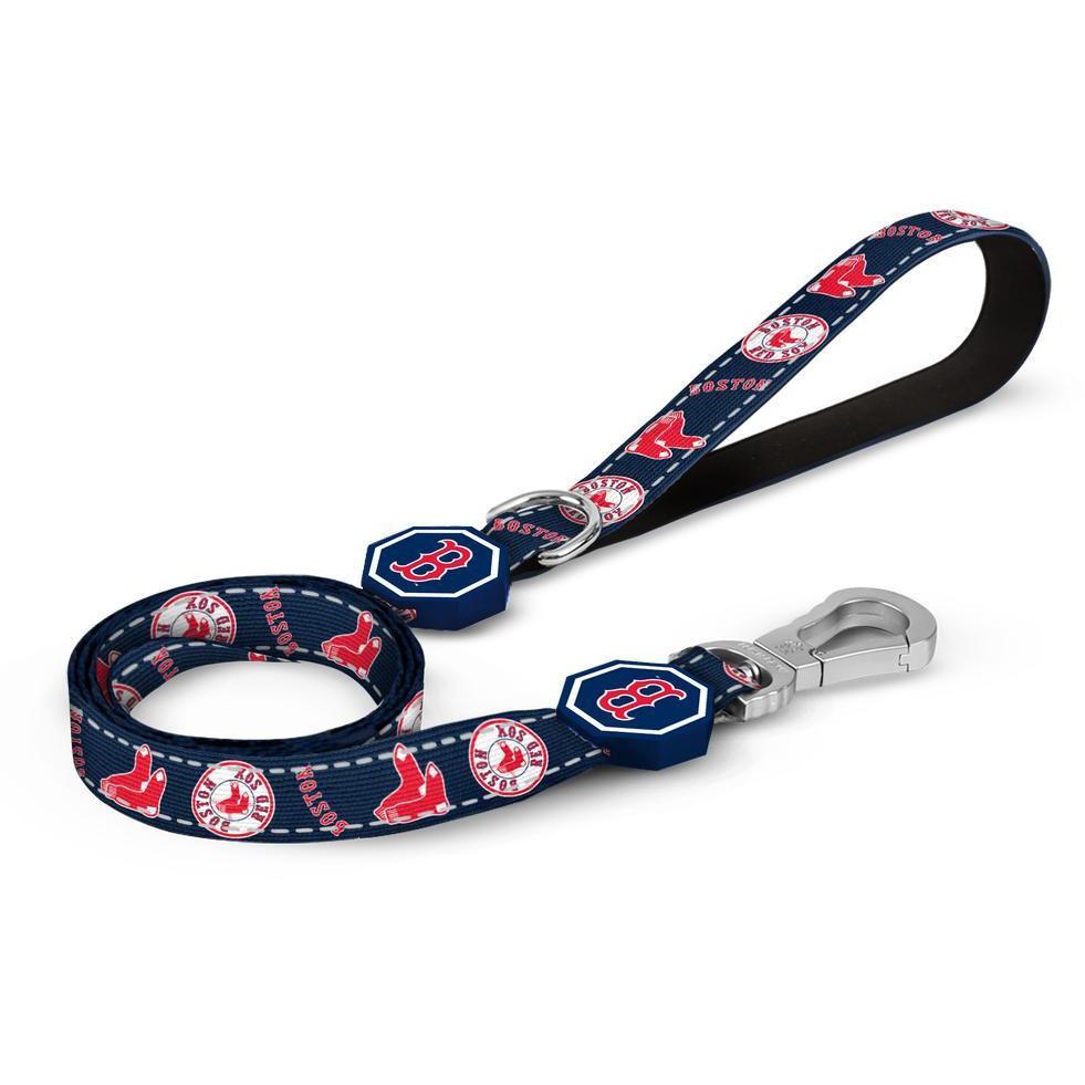 Boston Red Sox x Fresh Pawz leash featuring red and blue colors, padded handle, and durable D-ring for strong dogs.