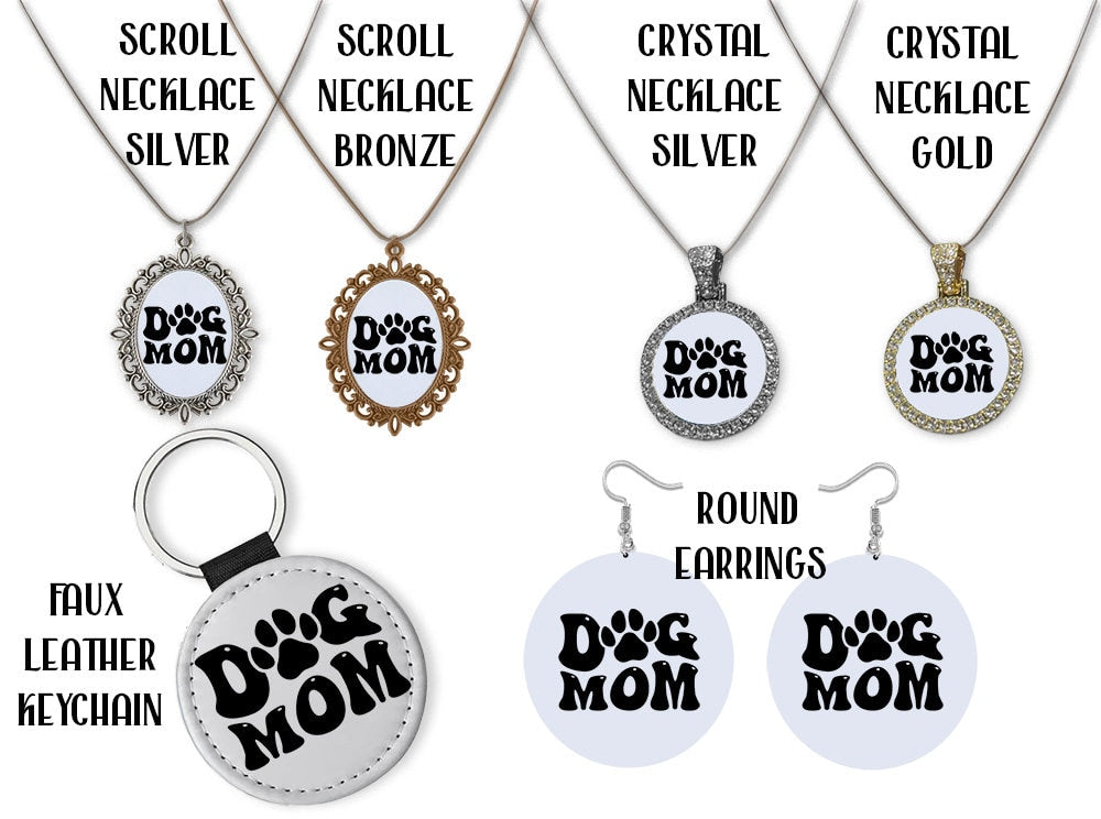 Stained glass style jewelry featuring Boston Terrier designs in silver and gold, including necklaces and earrings.