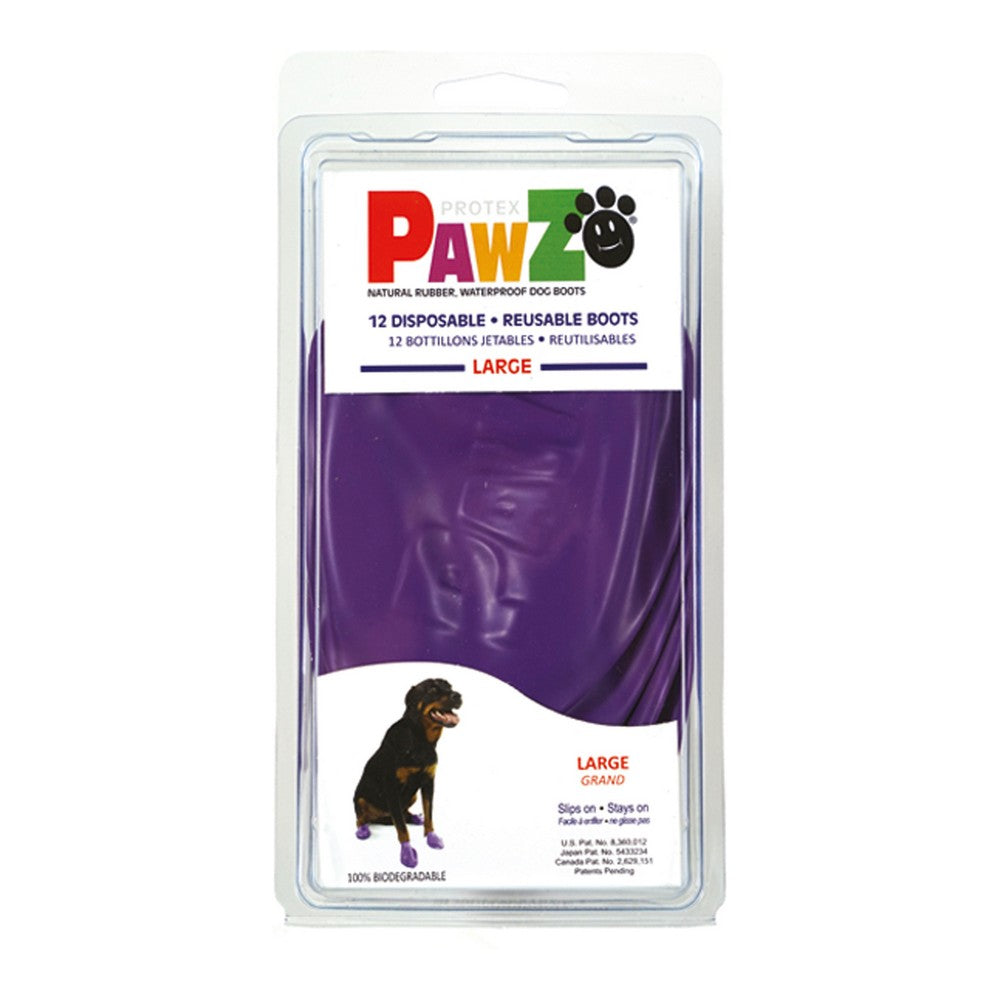 Purple Boots Pawz Dog boots in size L, made of natural rubber, designed for protecting dog's paws during outdoor activities.