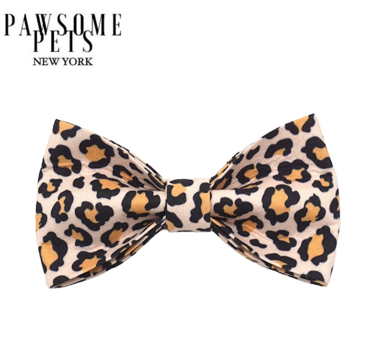 A stylish leopard print bowtie for pets with Velcro straps, made from 100% cotton.