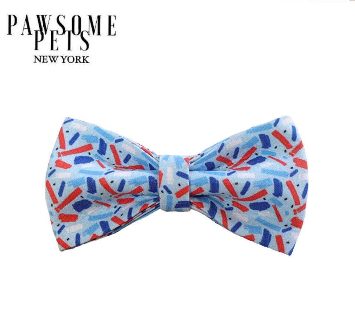 Sky Blue Bowtie for pets with Velcro straps, made of 100% cotton, showcasing a stylish design.