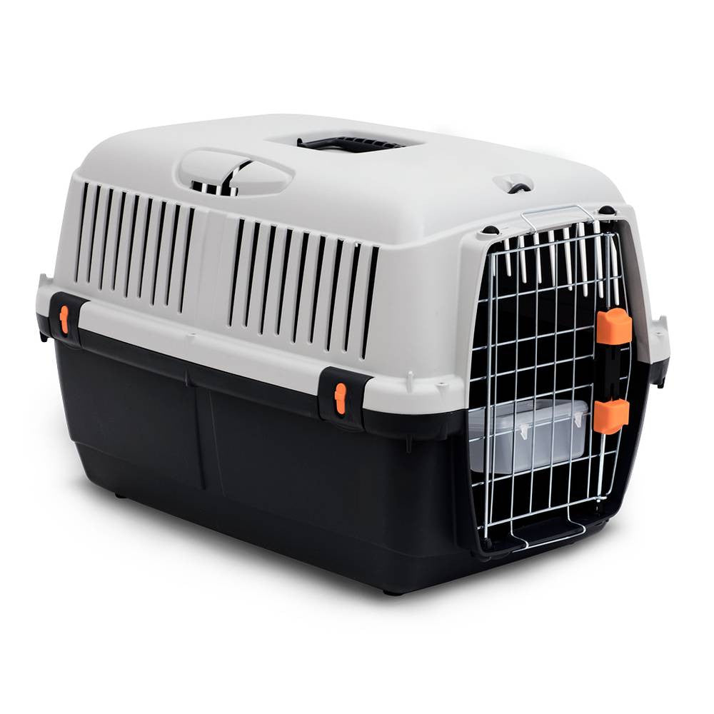 Bracco Travel Carrier in stylish design with ventilation, water bowl, and spacious interior for pets.