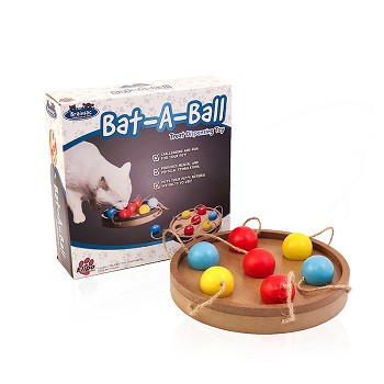 Brainiac Bat-A-Ball™ Interactive Pet Toy featuring seven wooden balls and treat chambers for engaging pet play.