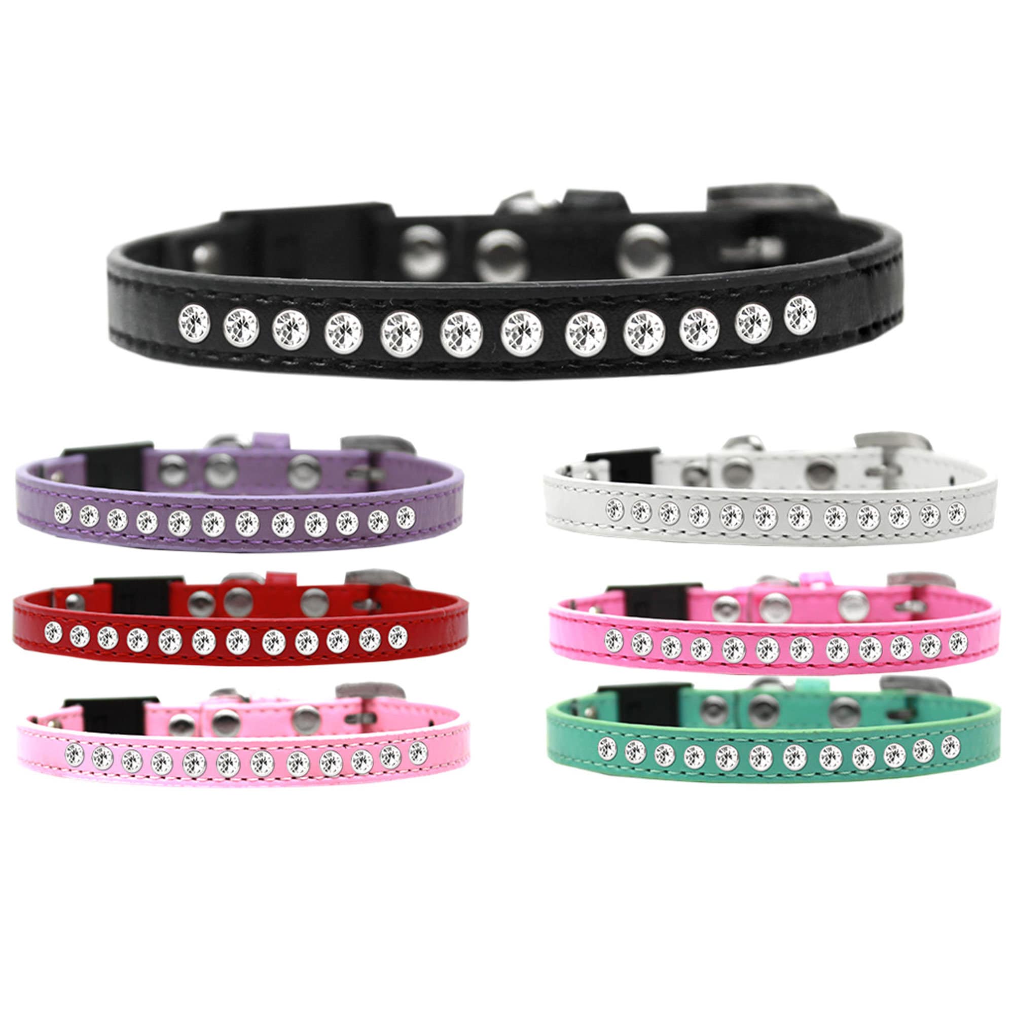 Breakaway cat collar with clear rhinestones, stylish and safe design.