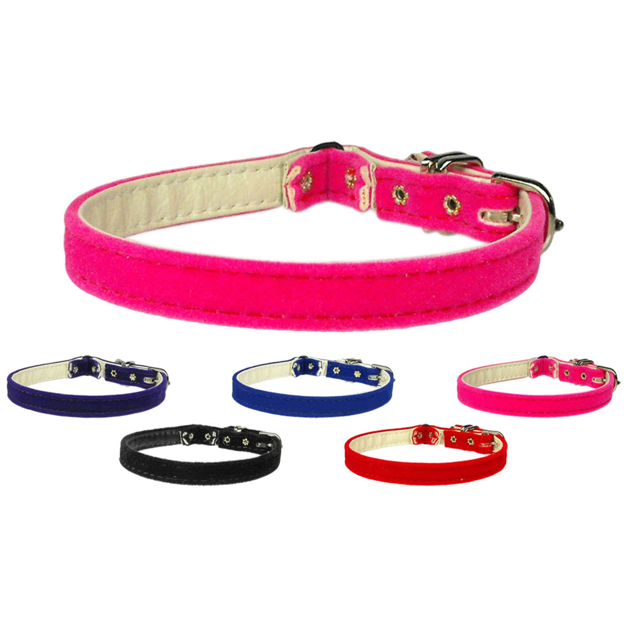 Breakaway cat collar in velvet material, featuring an elastic safety band, designed for comfort and style.