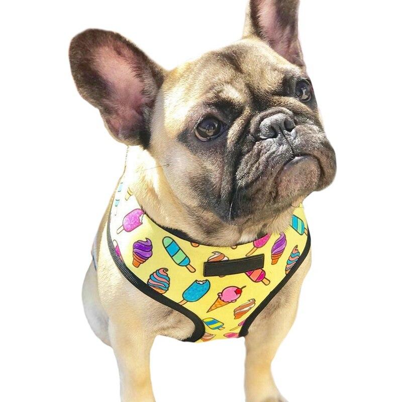 Breathable small dog harness in stylish print, designed for comfort and safety for small pets like Chihuahuas and Pugs.
