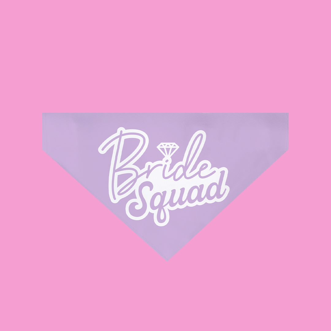 Bride Squad Dog Bandana featuring a stylish design, made from ultra-soft polyester fabric, perfect for weddings and special occasions.
