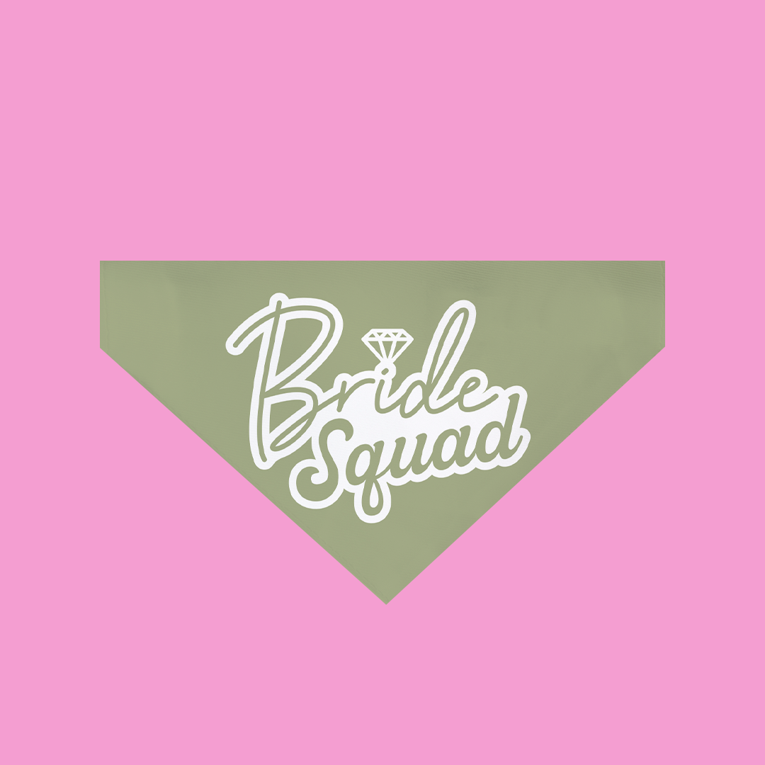 Bride Squad Dog Bandana featuring a stylish design, made from ultra-soft polyester fabric, perfect for weddings and special occasions.