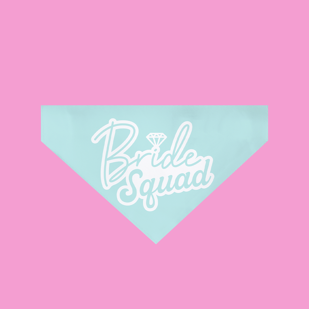 Bride Squad Dog Bandana featuring a stylish design, made from ultra-soft polyester fabric, perfect for weddings and special occasions.