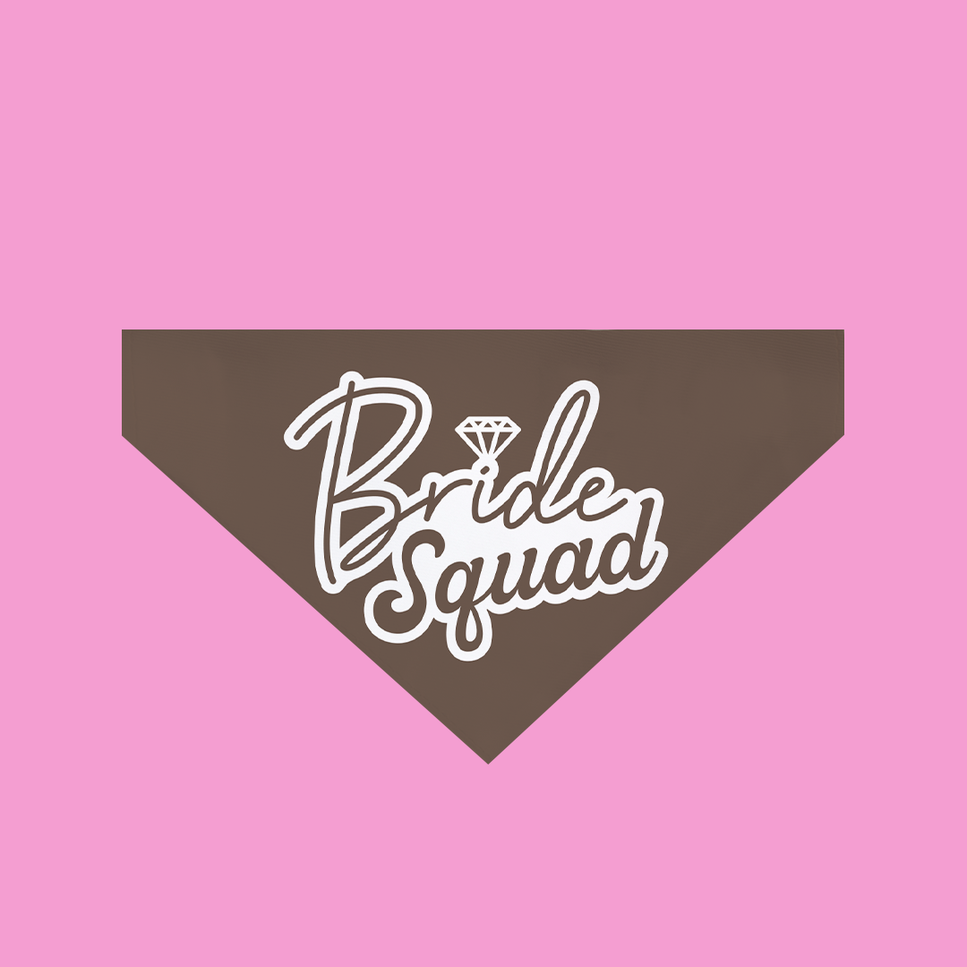 Bride Squad Dog Bandana featuring a stylish design, made from ultra-soft polyester fabric, perfect for weddings and special occasions.