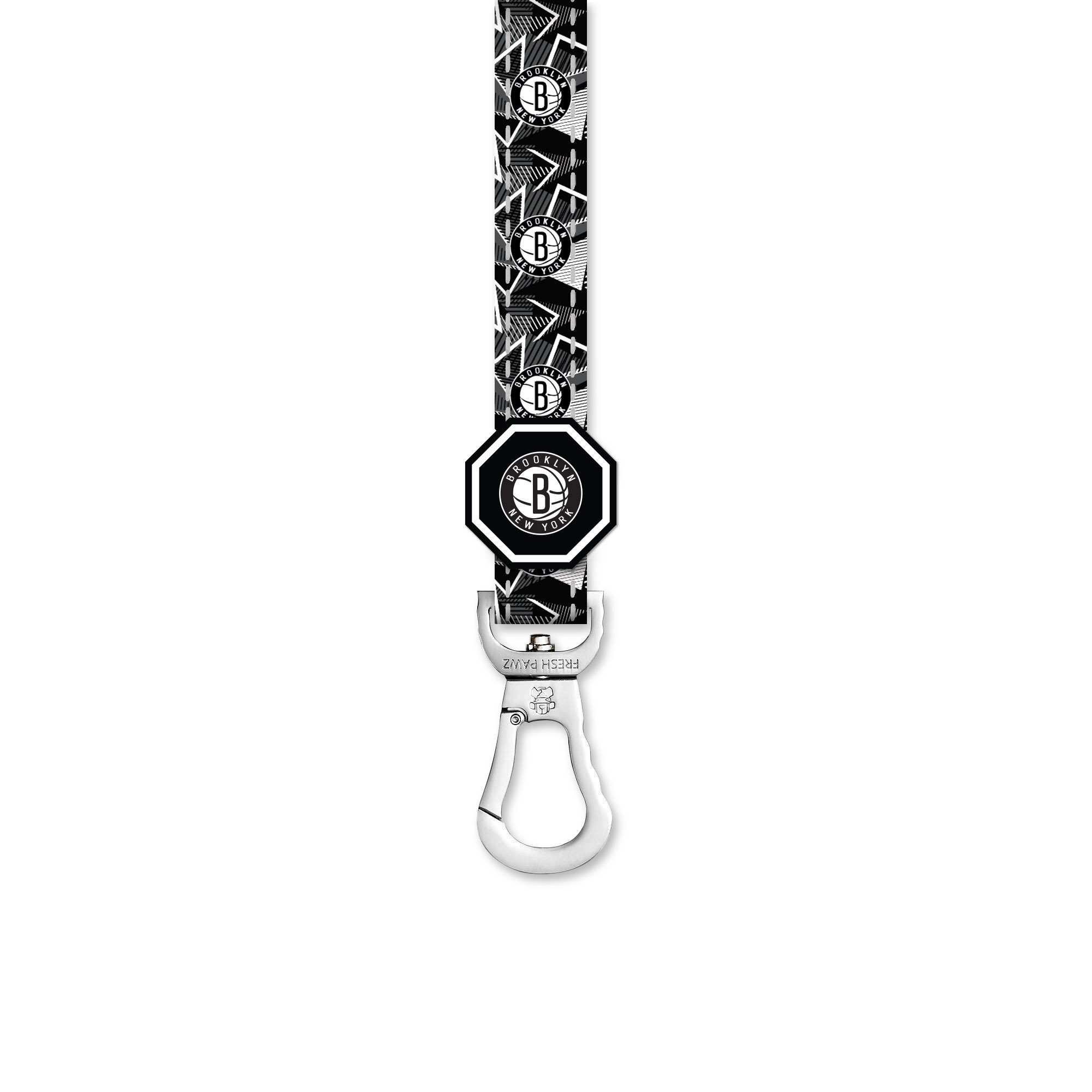 Brooklyn Nets x Fresh Pawz leash featuring the team's logo and vibrant colors, designed for stylish pet walks.