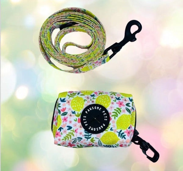 BUNDLE - OH MY LEMON featuring a vibrant lemon design, includes a durable poo bag holder and dispenser for dogs.