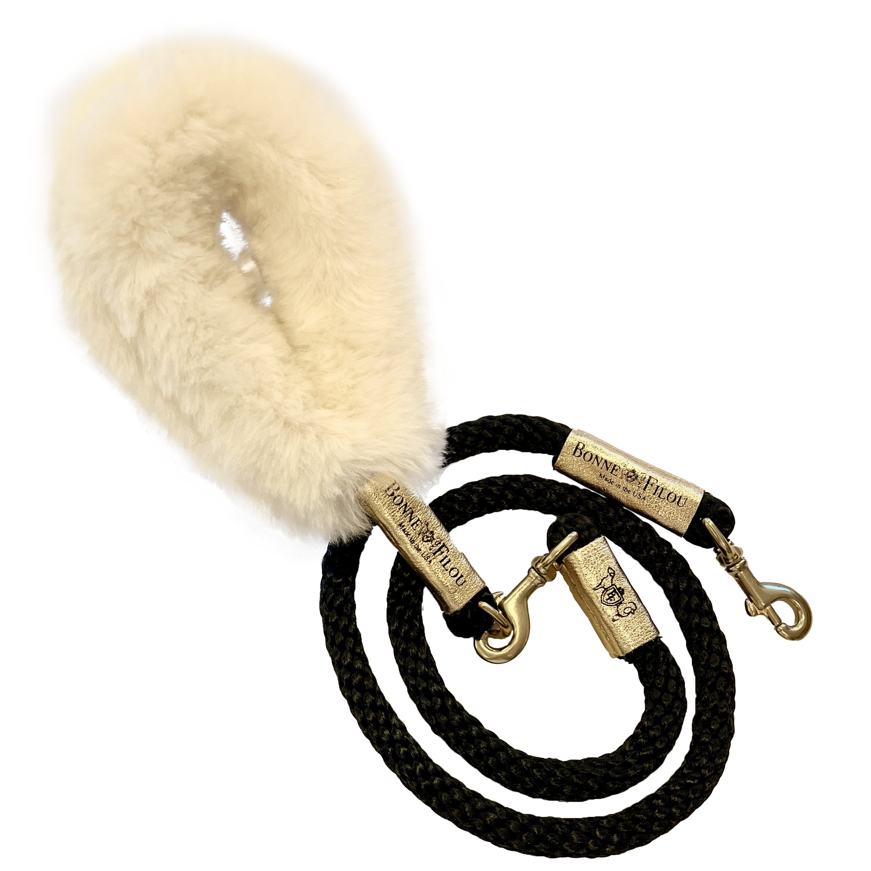 Bundle Shearling Fur Grip and Rope Leash for Dogs, featuring luxurious shearling grip and durable nylon leash in a stylish design.