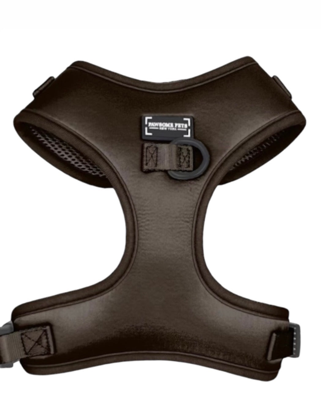 Pawsome Pets New York Bundle featuring a silk dark brown harness, collar, leash, bowtie, and waste bag holder, showcasing luxury and style for pets.