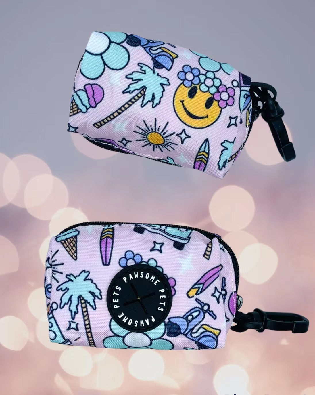 A complete dog walking set including a harness, collar, lead, and poop bag holder, designed for comfort and style in various sizes.