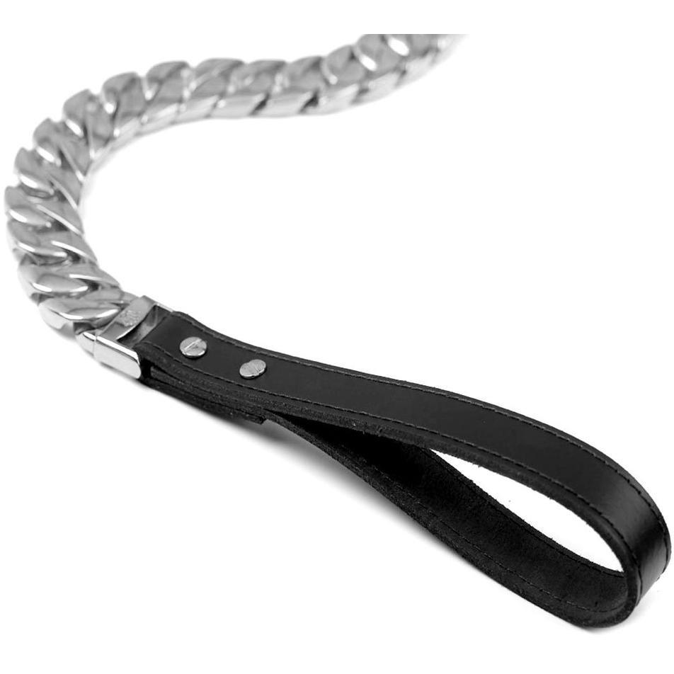 Caesar Cuban Link Dog Leash made of marine grade stainless steel with a high reflective finish, showcasing its luxury design and chunky Cuban links.