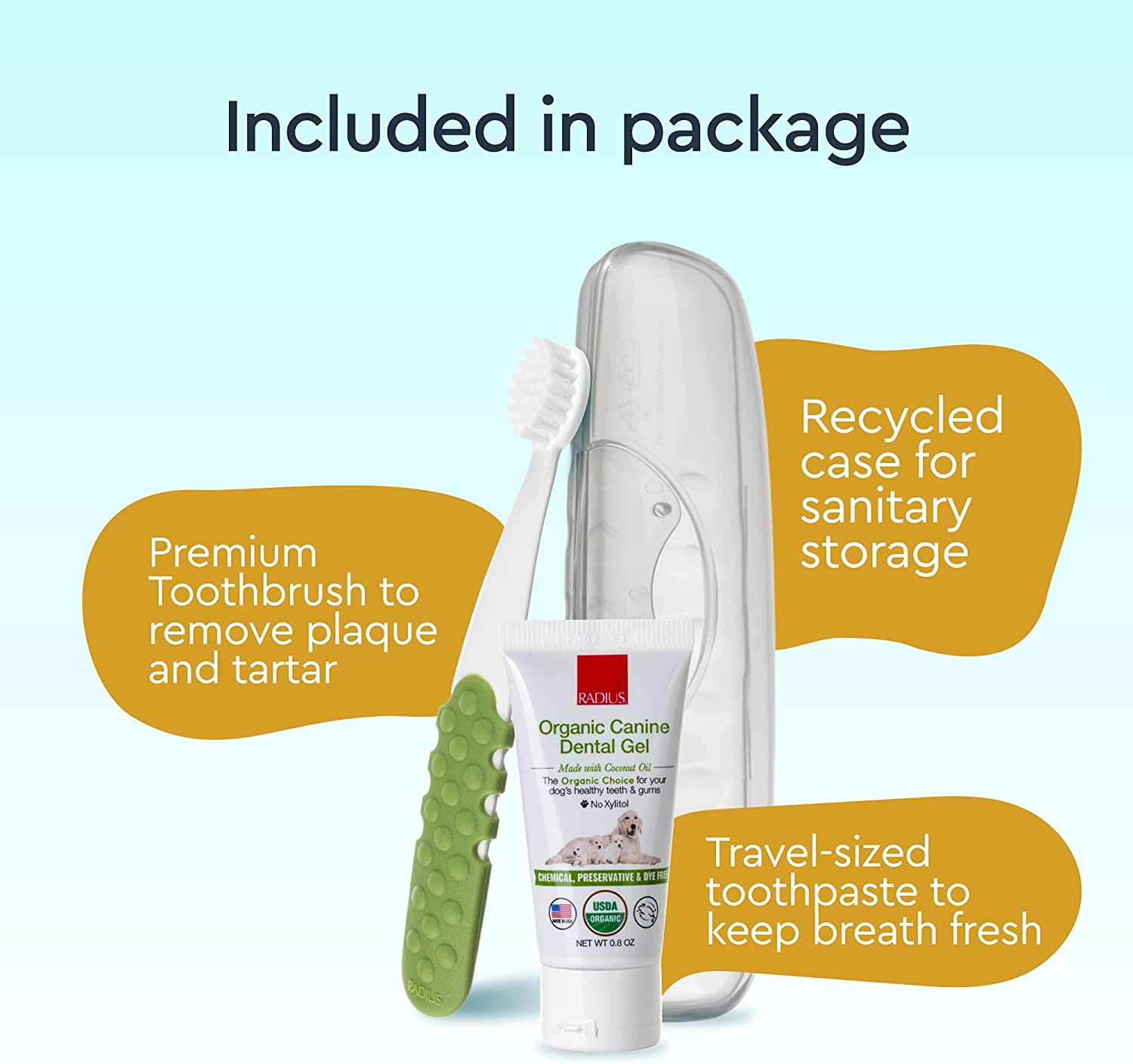 Canine Organic Dental Solutions Kit for puppies, featuring organic tooth gel and an ultra-soft toothbrush for effective dental care.