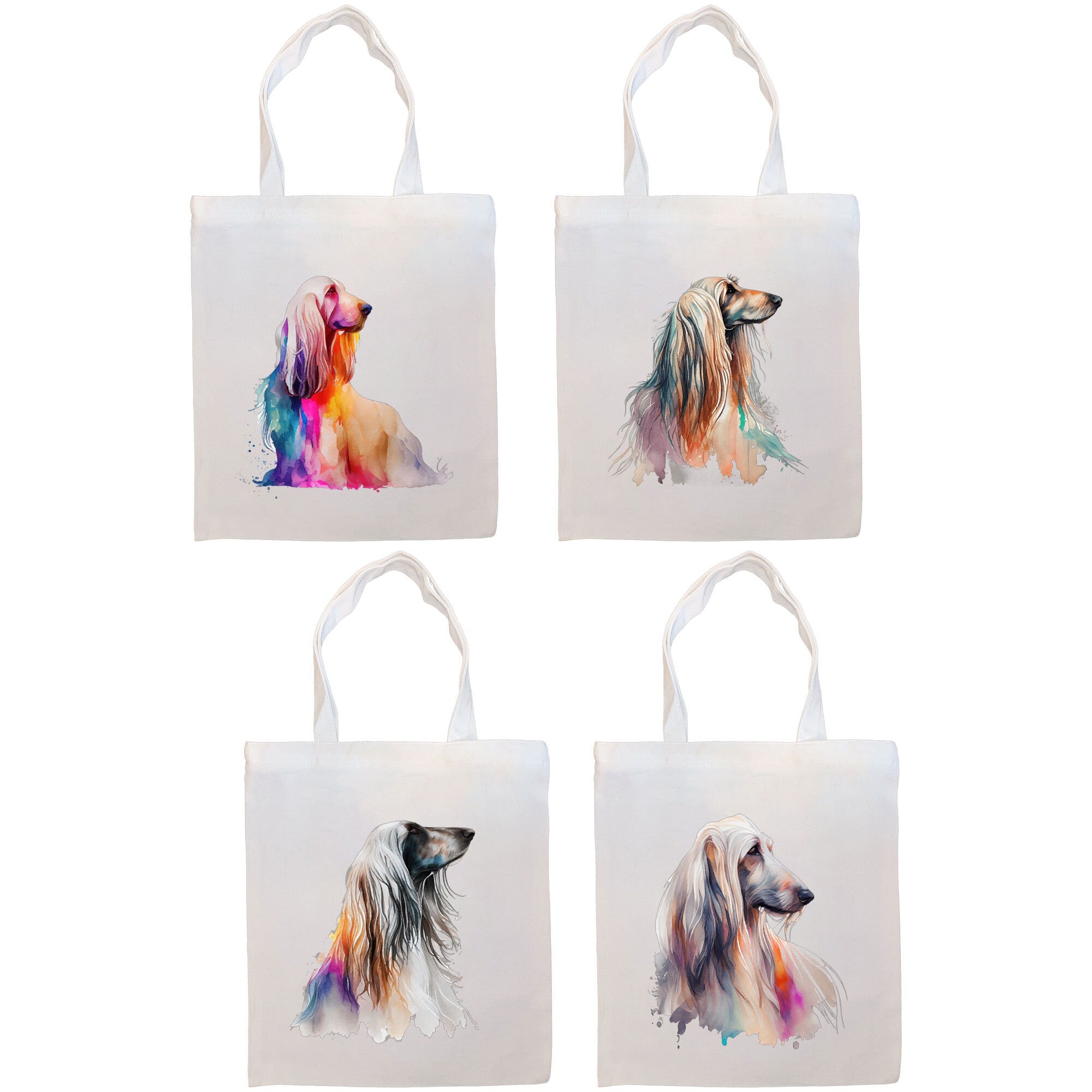 Stylish zippered canvas tote bag featuring an Afghan Hound design, with handles and an inner pocket for convenience.
