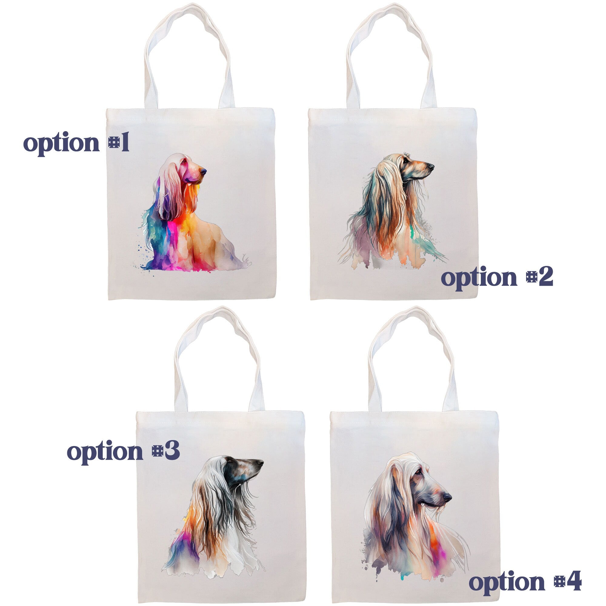 Stylish zippered canvas tote bag featuring an Afghan Hound design, with handles and an inner pocket for convenience.