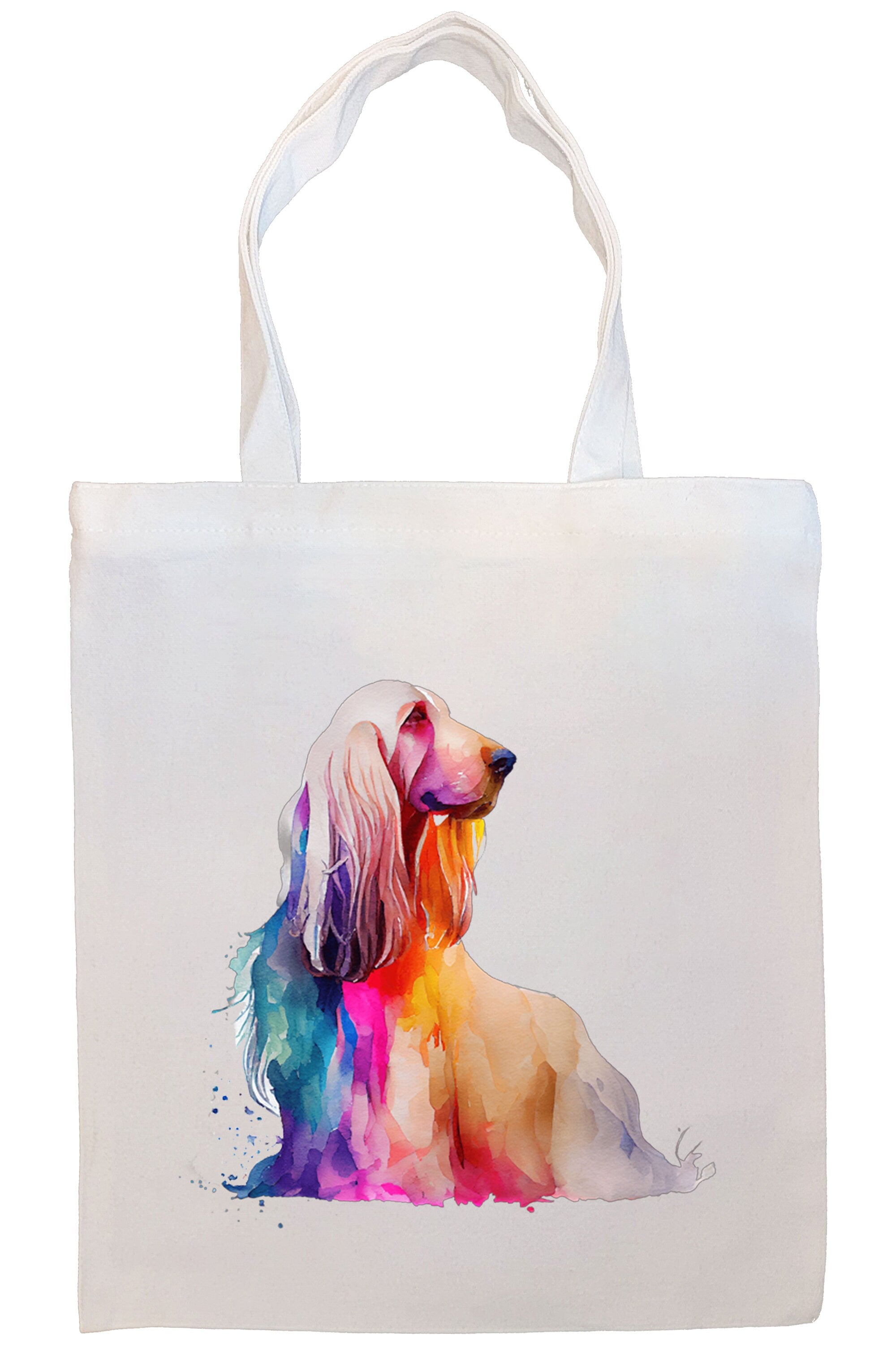 Stylish zippered canvas tote bag featuring an Afghan Hound design, with handles and an inner pocket for convenience.