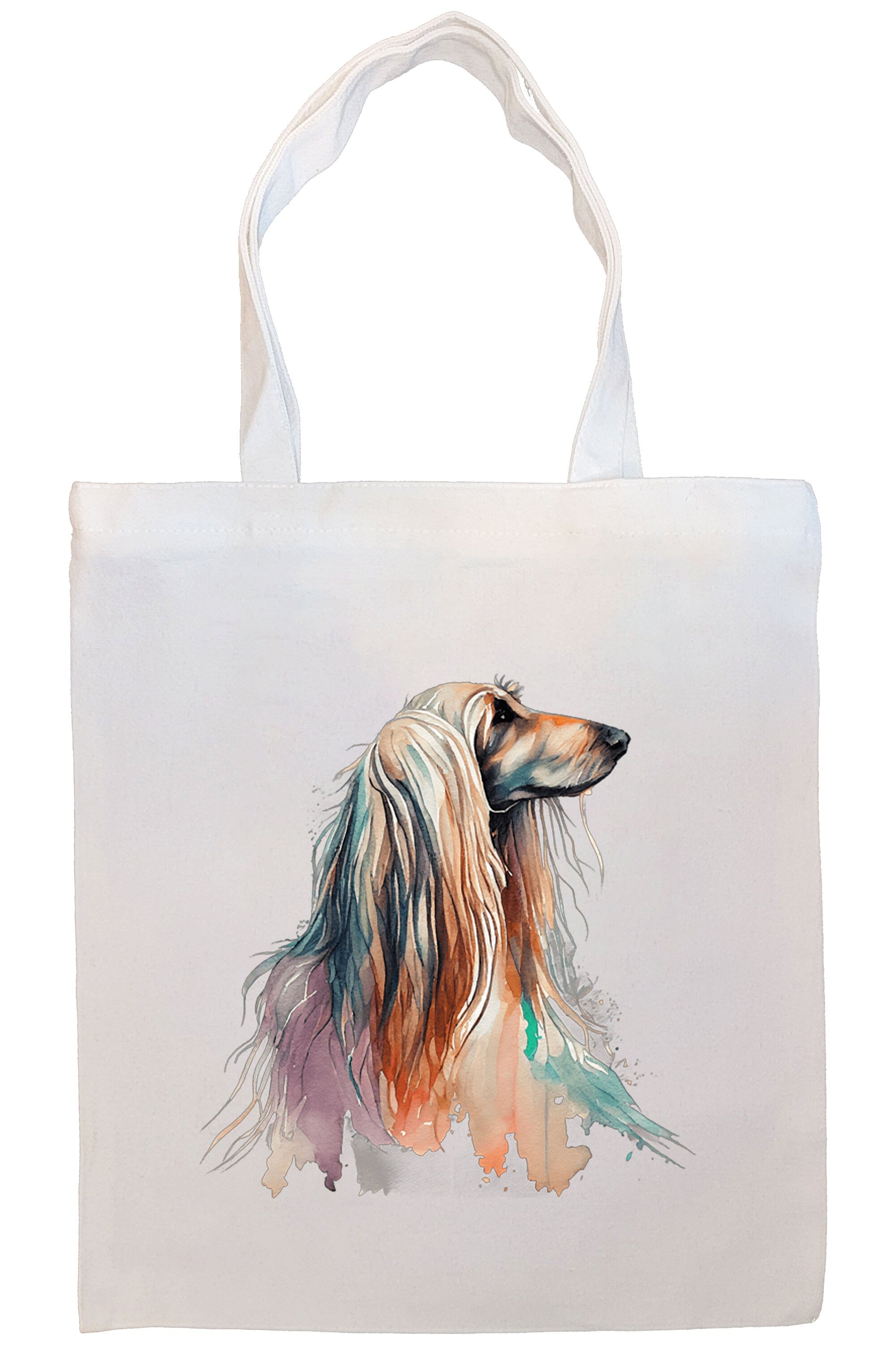 Stylish zippered canvas tote bag featuring an Afghan Hound design, with handles and an inner pocket for convenience.
