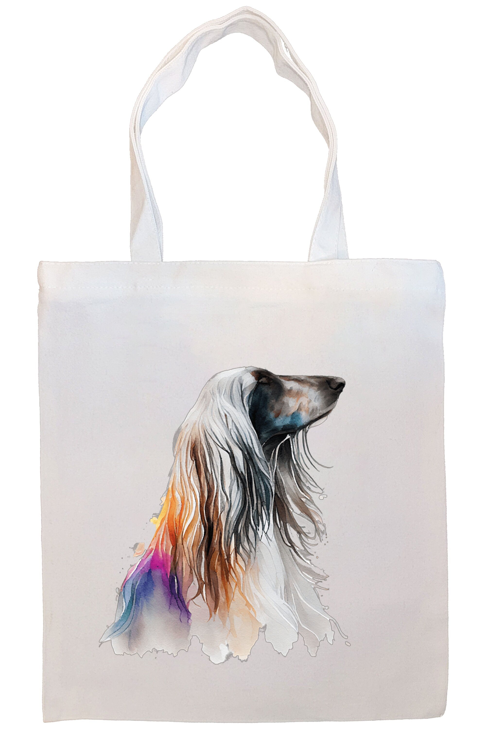Stylish zippered canvas tote bag featuring an Afghan Hound design, with handles and an inner pocket for convenience.