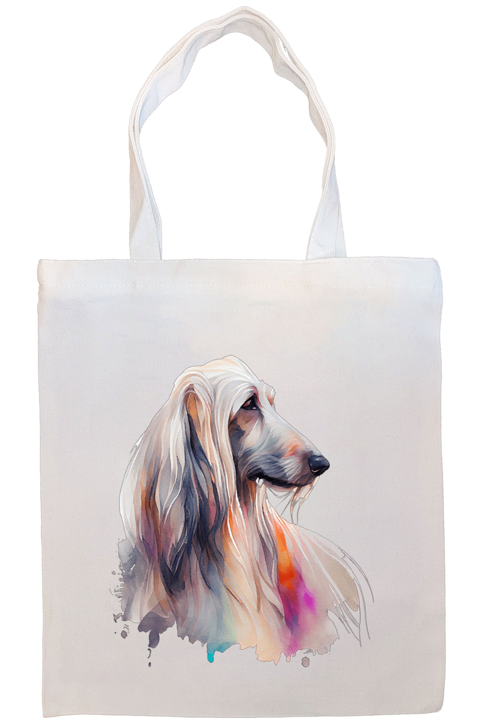 Stylish zippered canvas tote bag featuring an Afghan Hound design, with handles and an inner pocket for convenience.