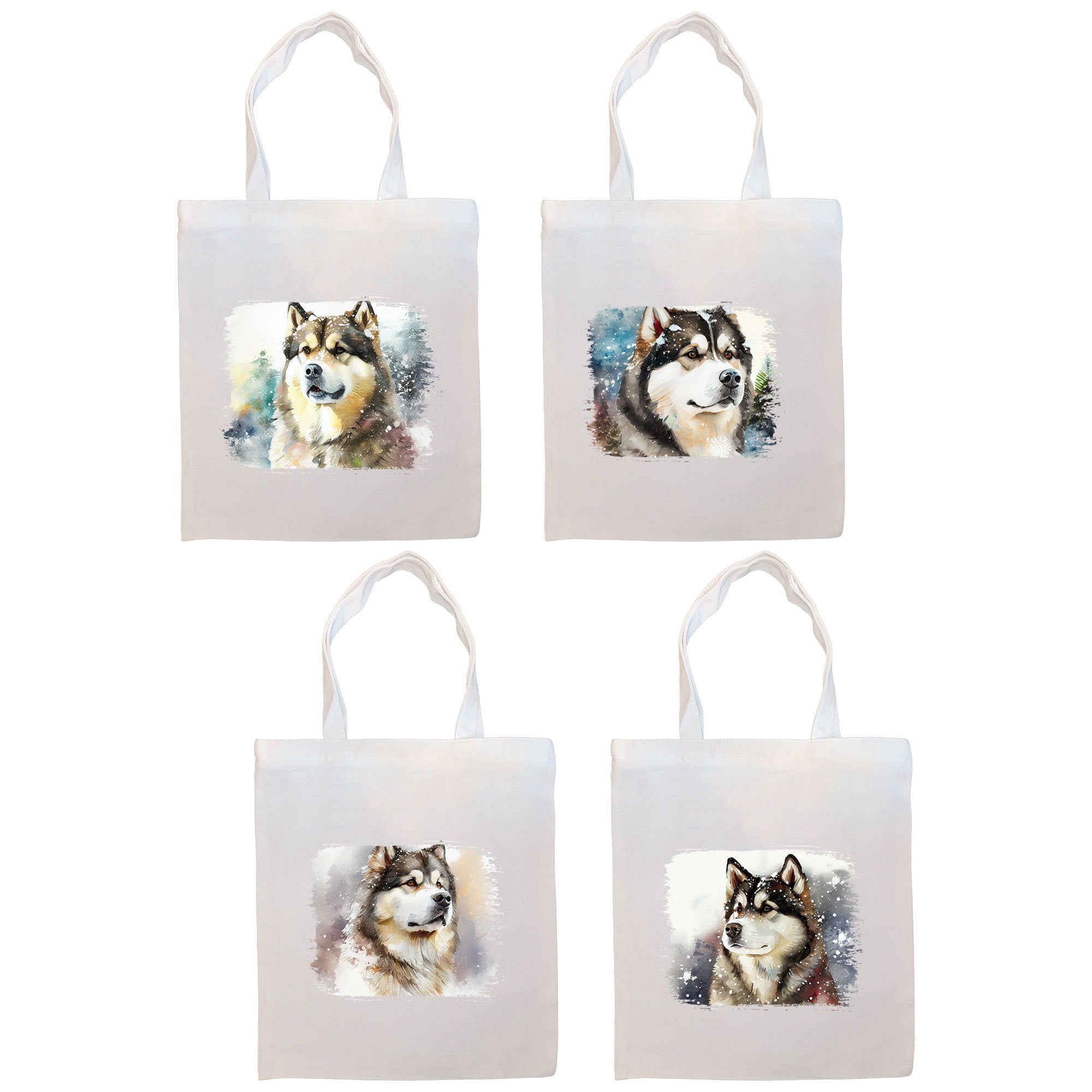 Alaskan Malamute Canvas Tote Bag with zippered closure and inner pocket, perfect for shopping and daily use.