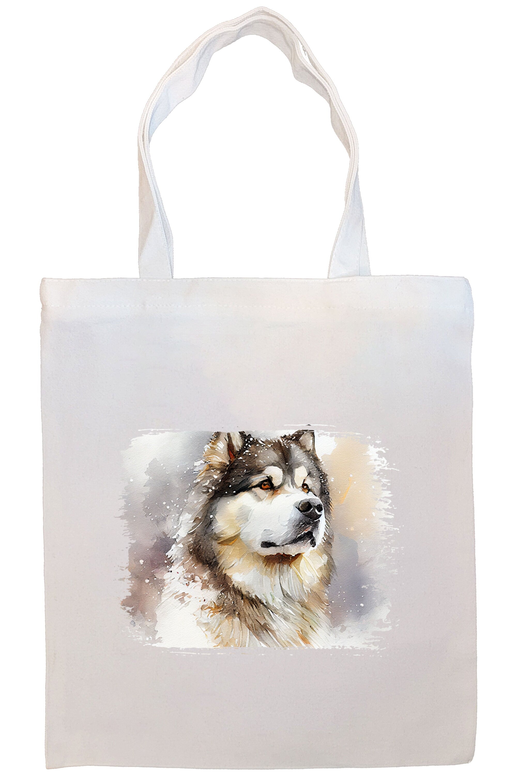 Alaskan Malamute Canvas Tote Bag with zippered closure and inner pocket, perfect for shopping and daily use.