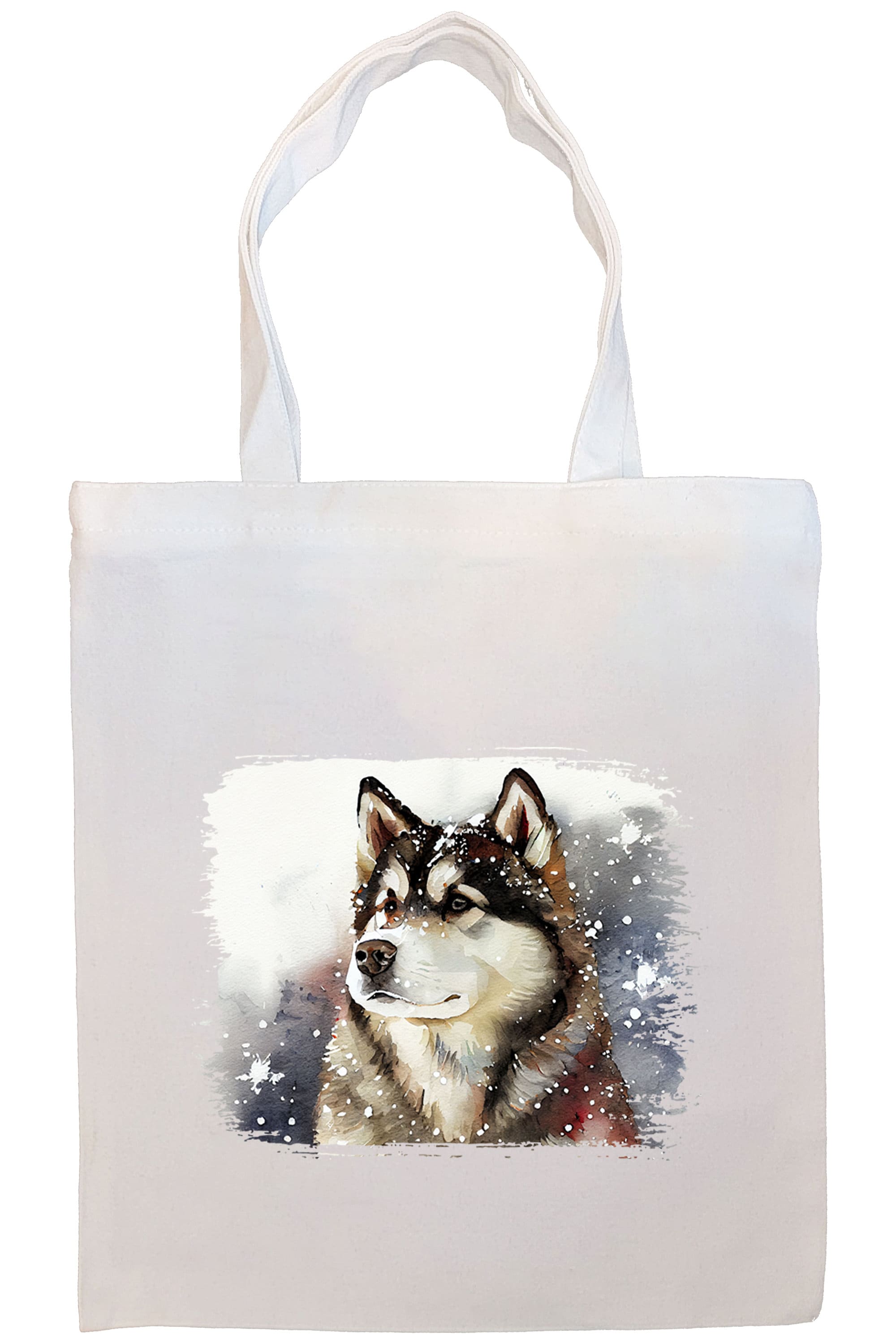 Alaskan Malamute Canvas Tote Bag with zippered closure and inner pocket, perfect for shopping and daily use.