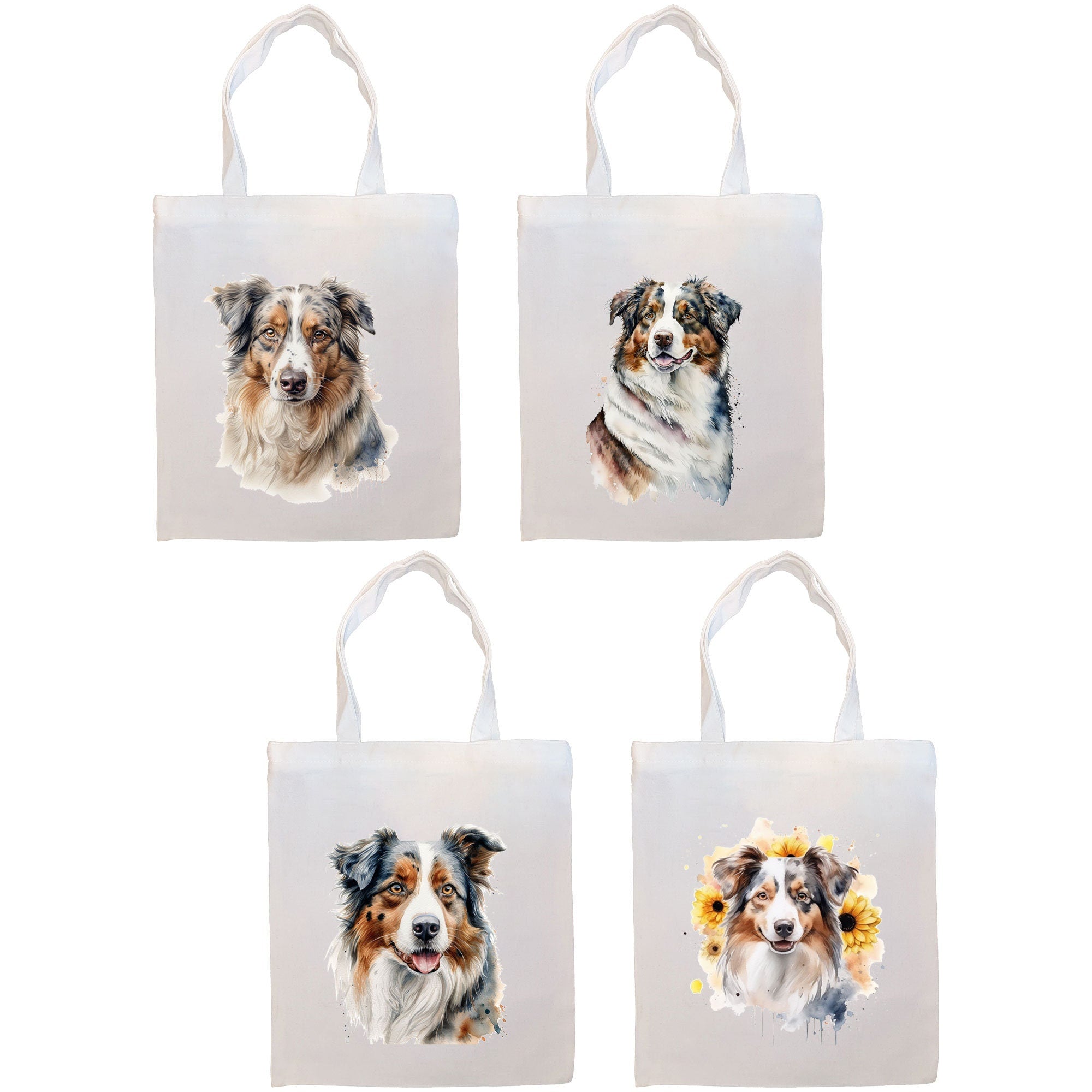 Stylish Australian Shepherd Canvas Tote Bag with zippered closure and inner pocket, perfect for shopping and daily use.