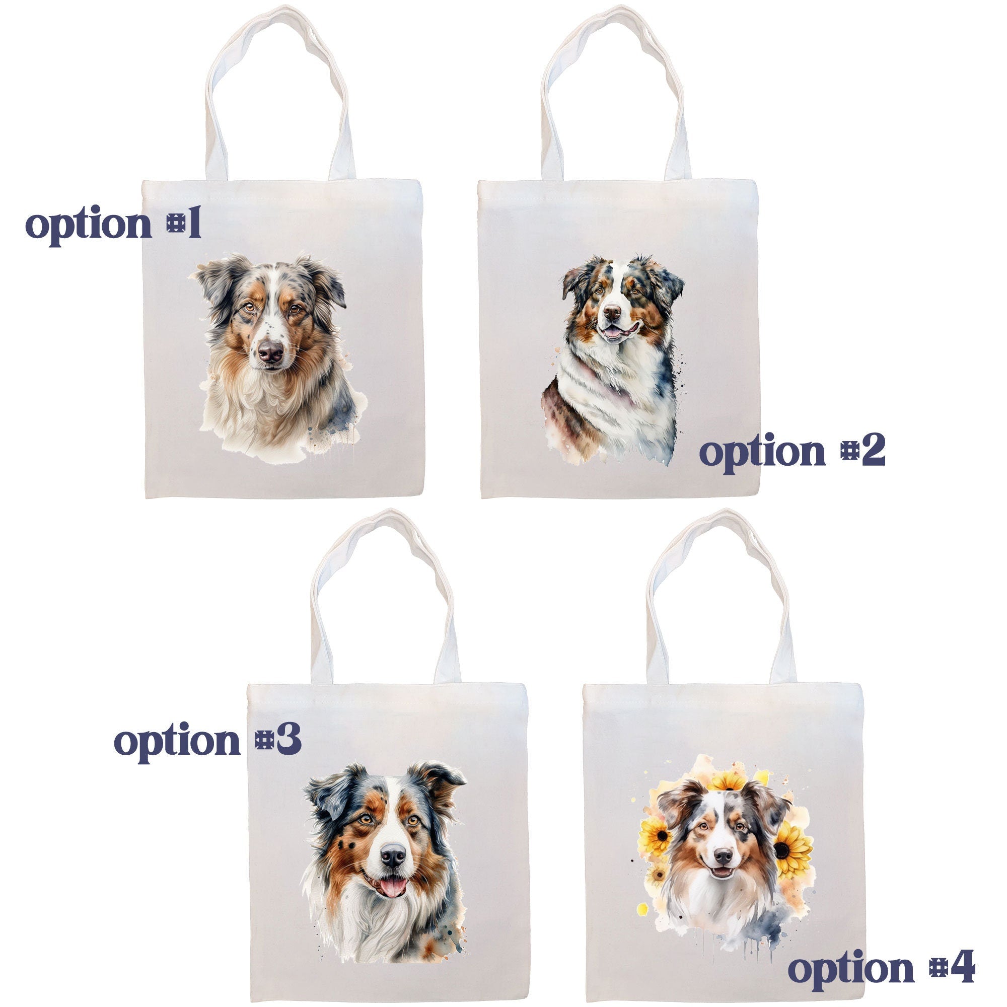 Stylish Australian Shepherd Canvas Tote Bag with zippered closure and inner pocket, perfect for shopping and daily use.