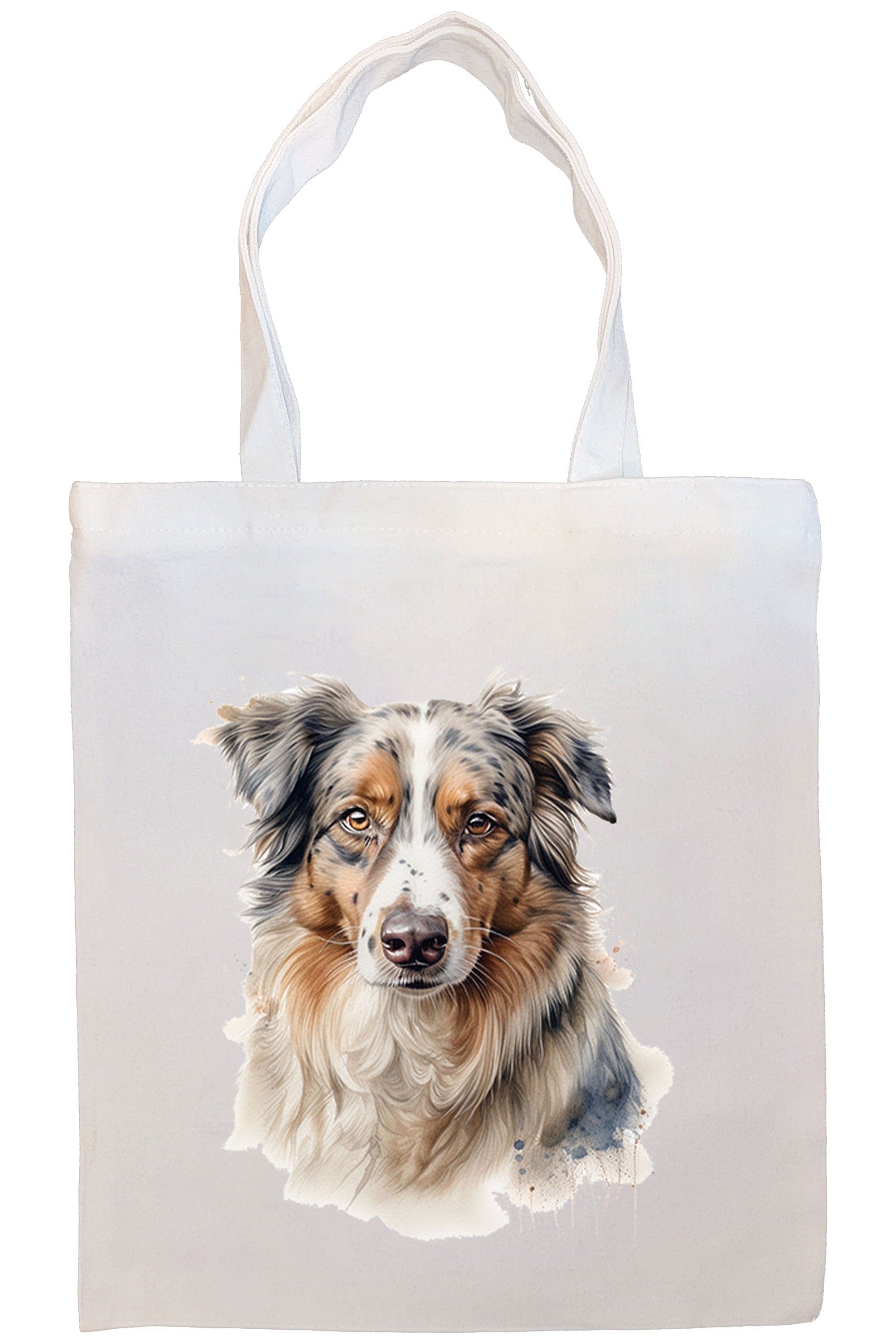 Stylish Australian Shepherd Canvas Tote Bag with zippered closure and inner pocket, perfect for shopping and daily use.