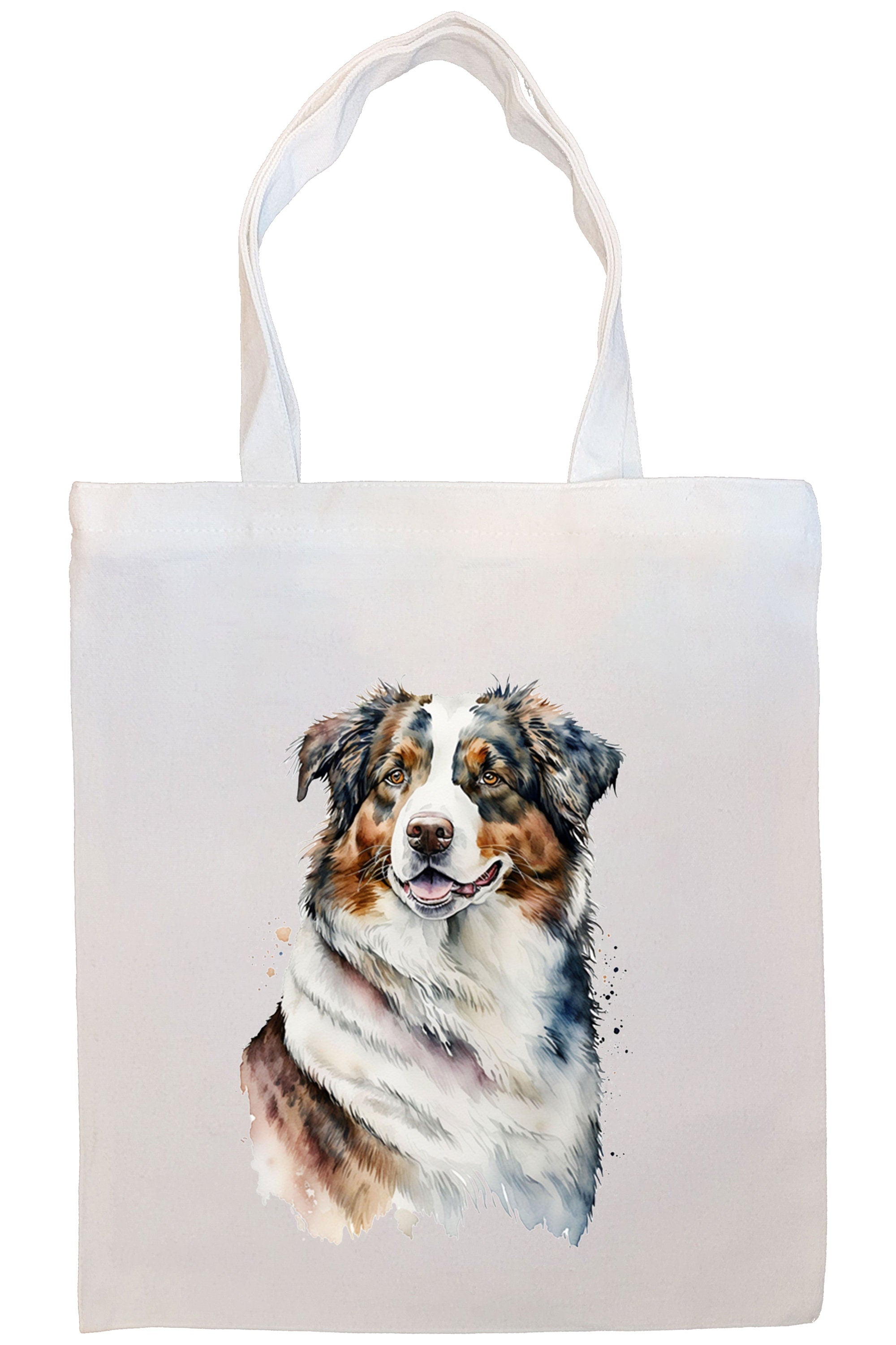 Stylish Australian Shepherd Canvas Tote Bag with zippered closure and inner pocket, perfect for shopping and daily use.