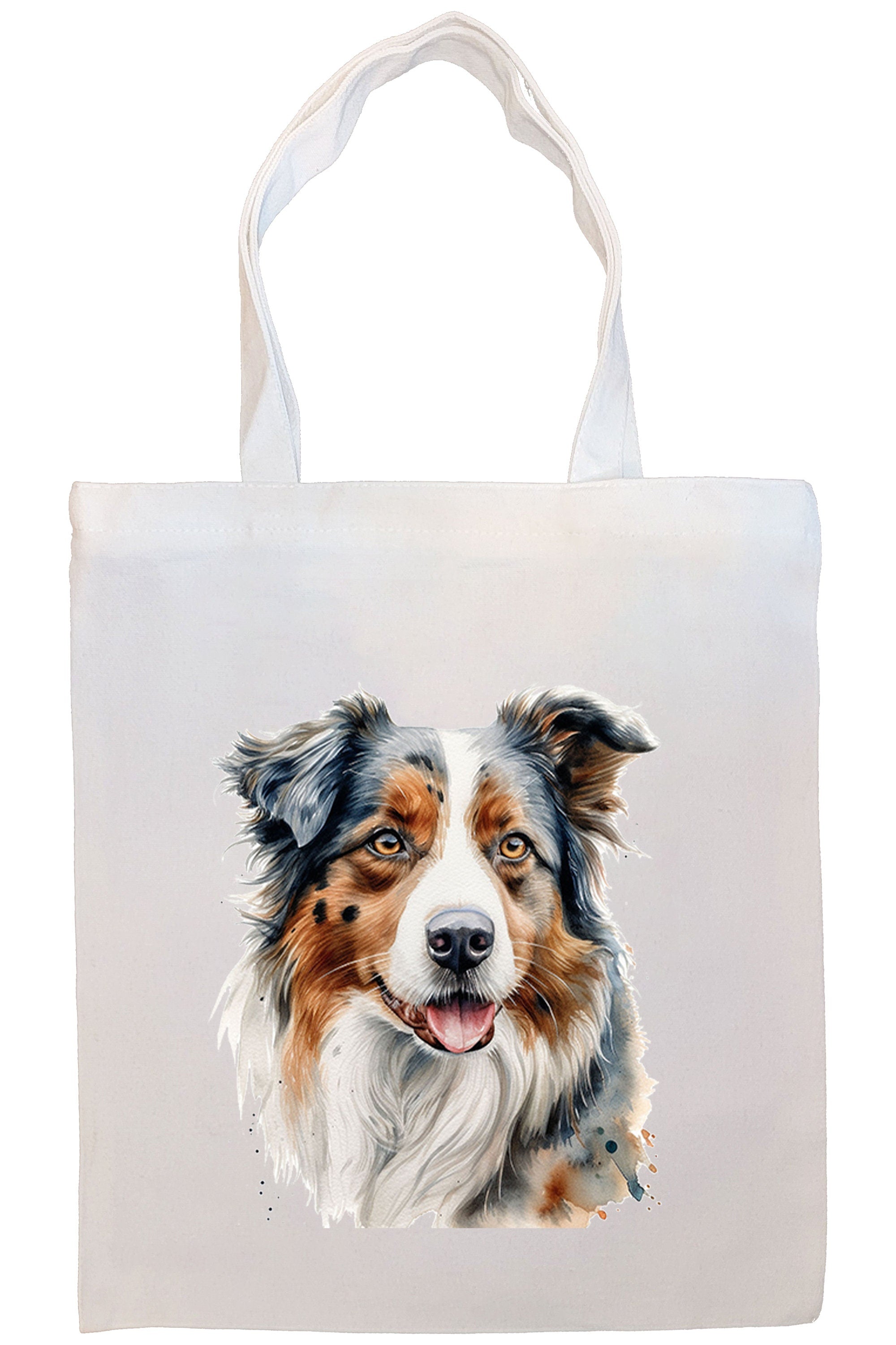 Stylish Australian Shepherd Canvas Tote Bag with zippered closure and inner pocket, perfect for shopping and daily use.