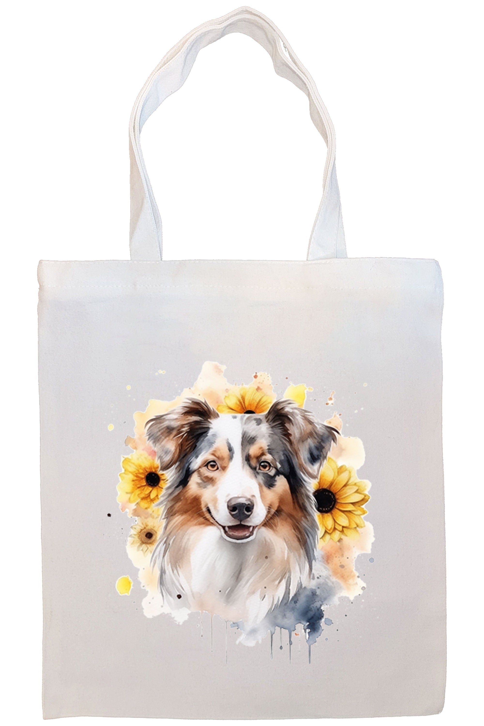 Stylish Australian Shepherd Canvas Tote Bag with zippered closure and inner pocket, perfect for shopping and daily use.
