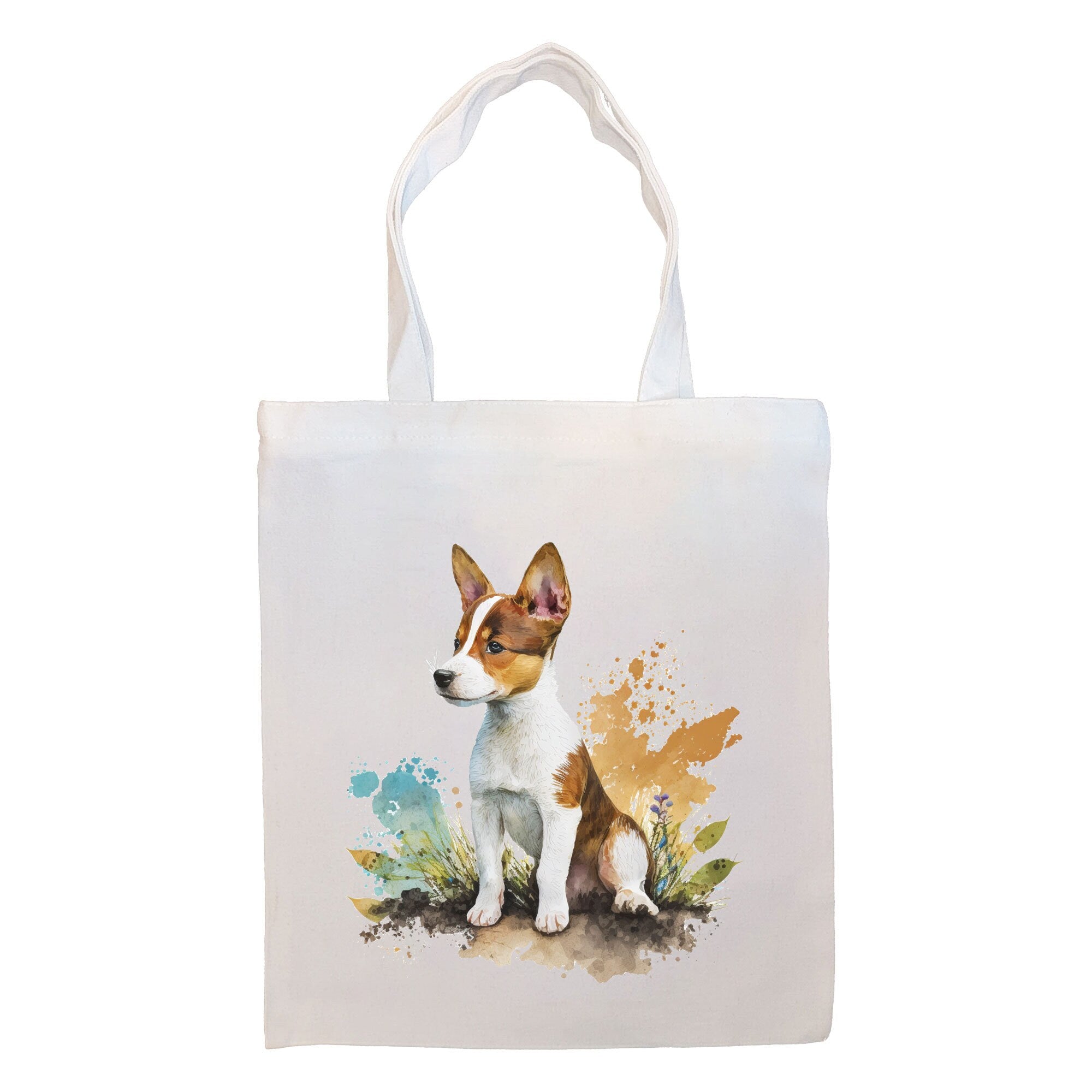 Stylish Basenji Canvas Tote Bag with zippered closure and inner pocket, perfect for shopping and daily use.