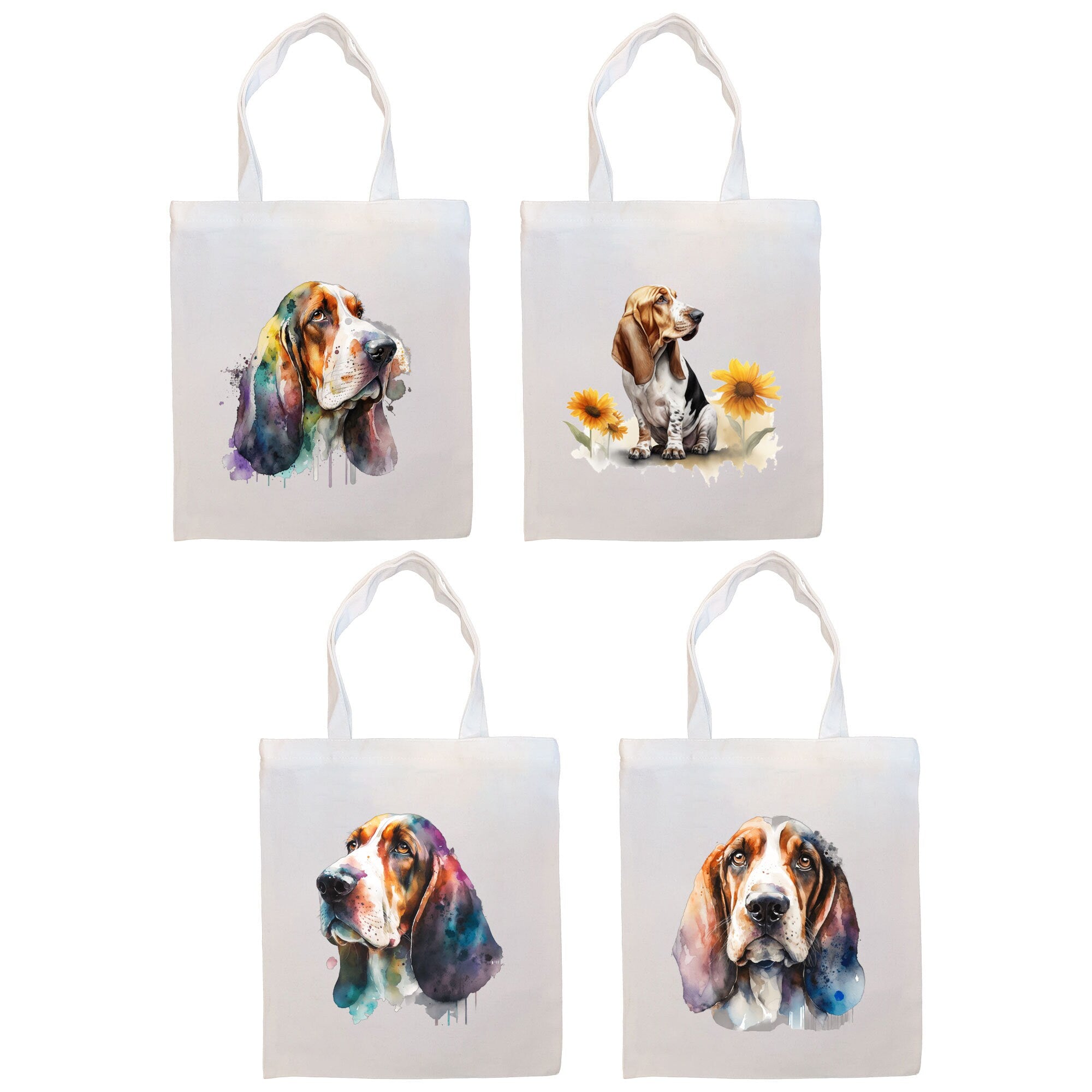 A stylish Basset Hound canvas tote bag featuring a zippered closure, sturdy handles, and an inner pocket, perfect for daily use.