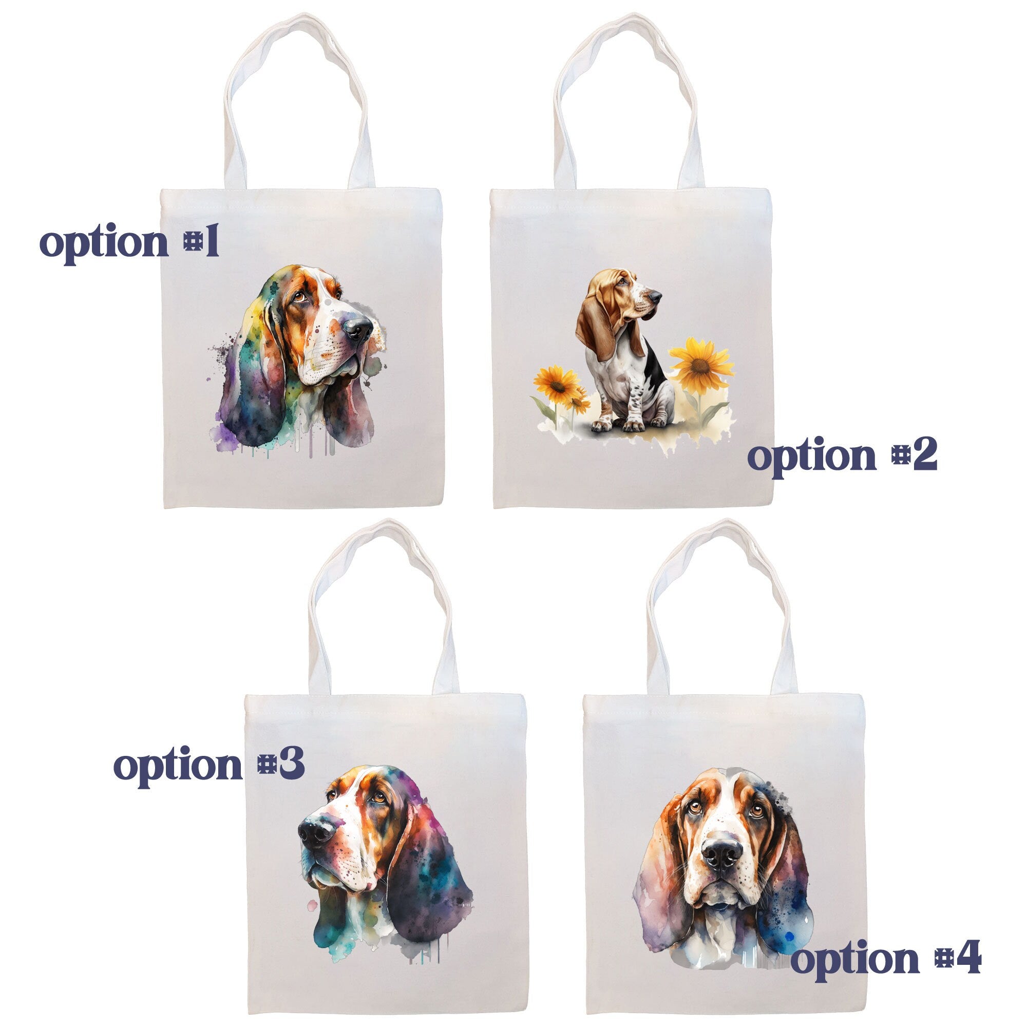 A stylish Basset Hound canvas tote bag featuring a zippered closure, sturdy handles, and an inner pocket, perfect for daily use.