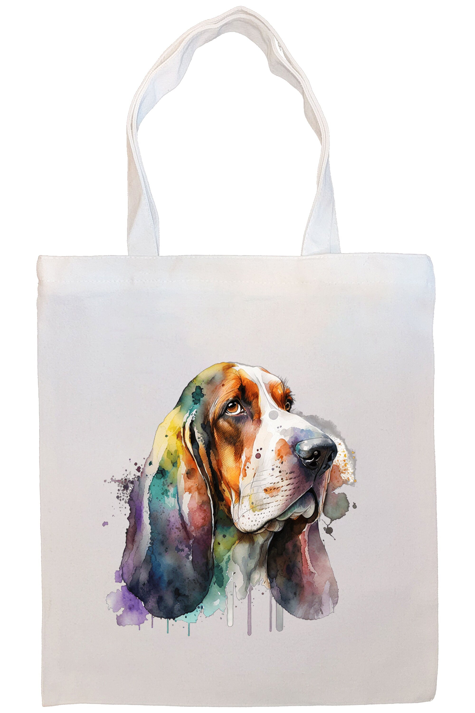 A stylish Basset Hound canvas tote bag featuring a zippered closure, sturdy handles, and an inner pocket, perfect for daily use.