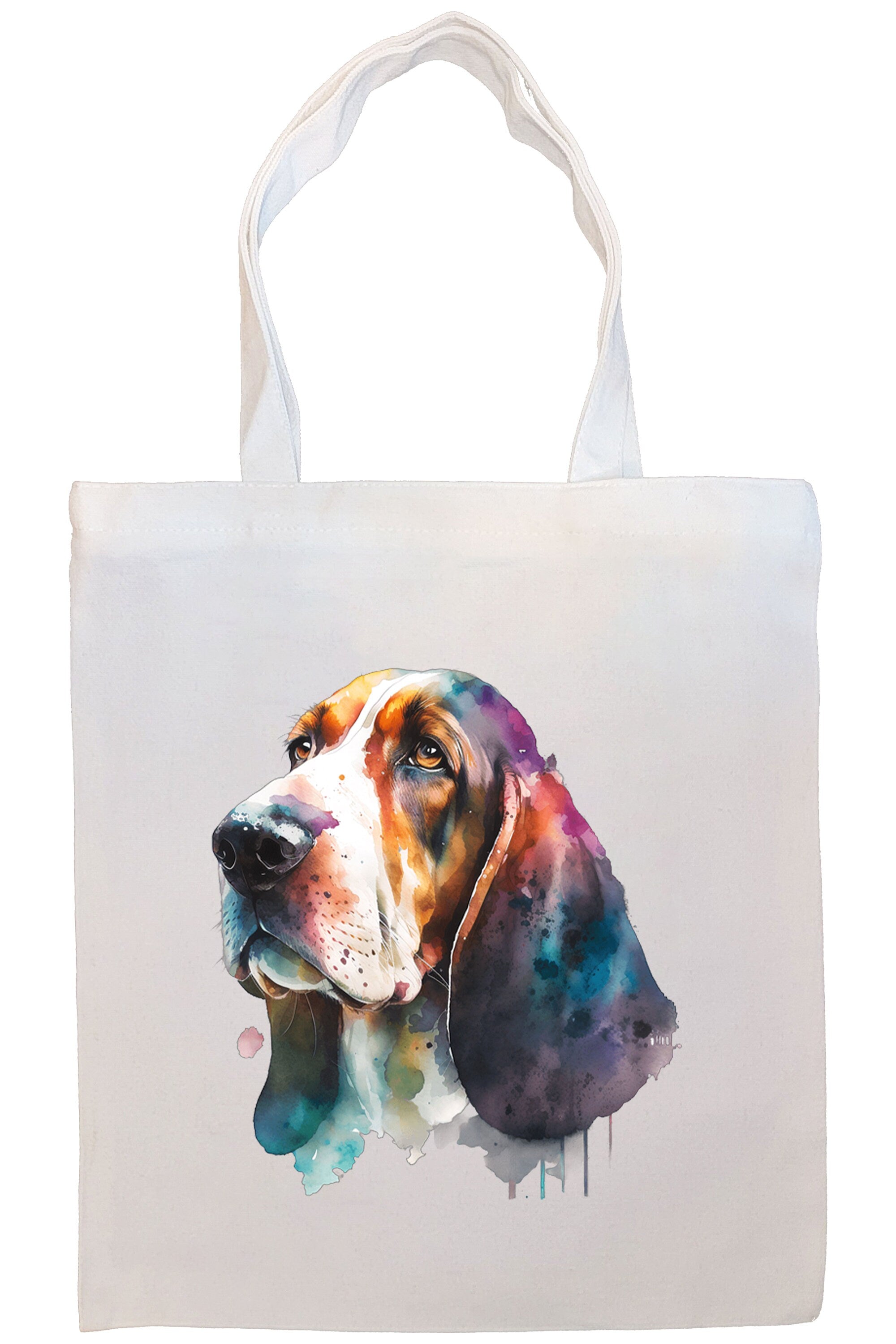 A stylish Basset Hound canvas tote bag featuring a zippered closure, sturdy handles, and an inner pocket, perfect for daily use.