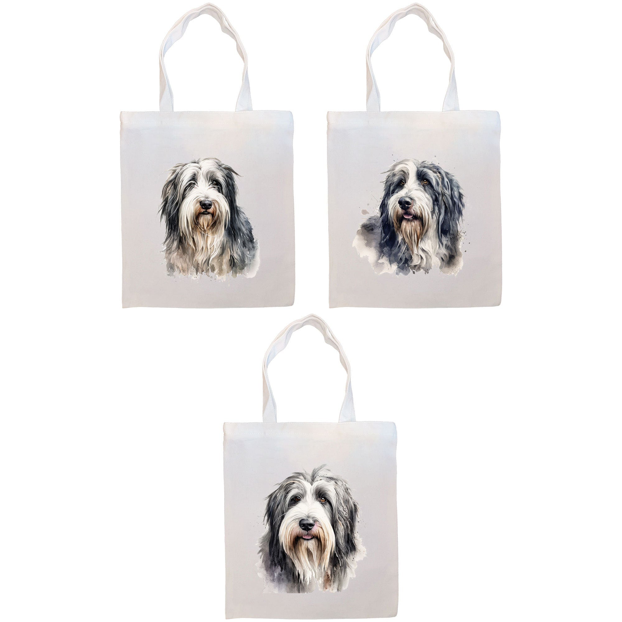 A stylish canvas tote bag featuring a Bearded Collie design, zippered closure, and sturdy handles, perfect for shopping or daily use.