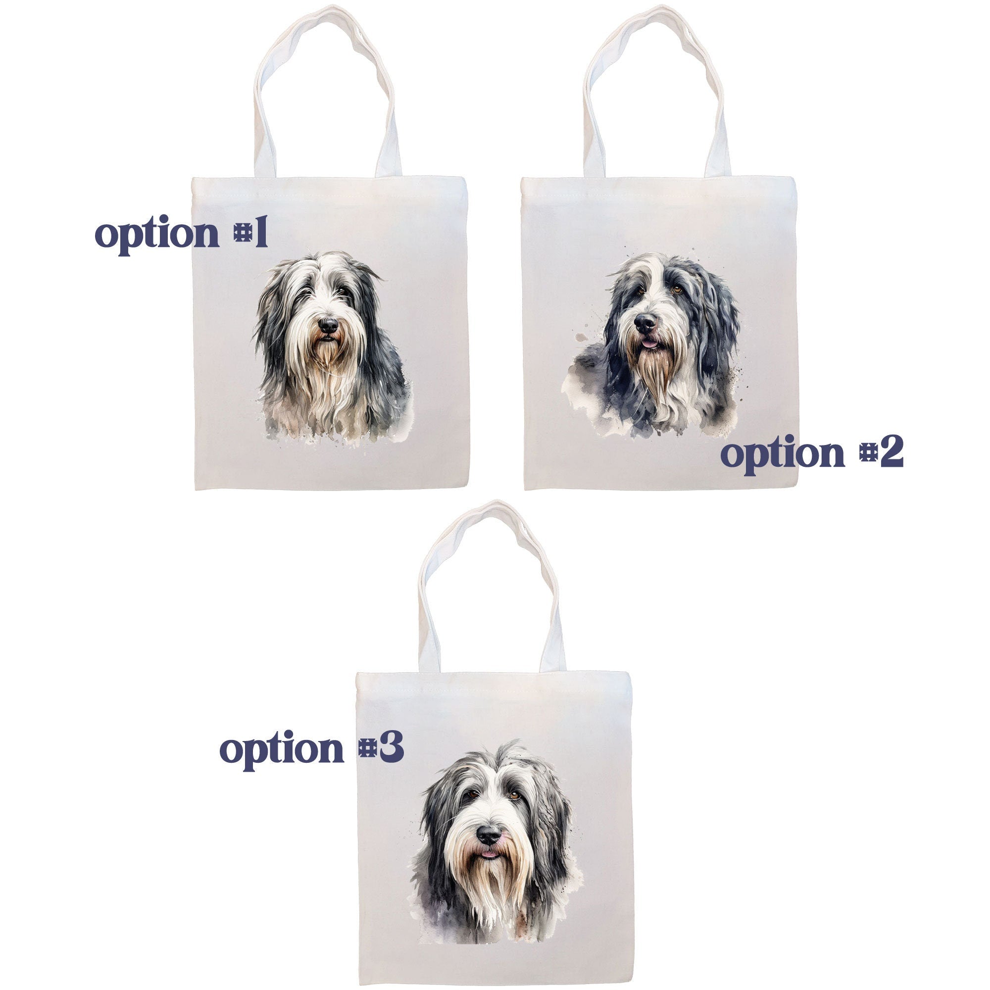 A stylish canvas tote bag featuring a Bearded Collie design, zippered closure, and sturdy handles, perfect for shopping or daily use.