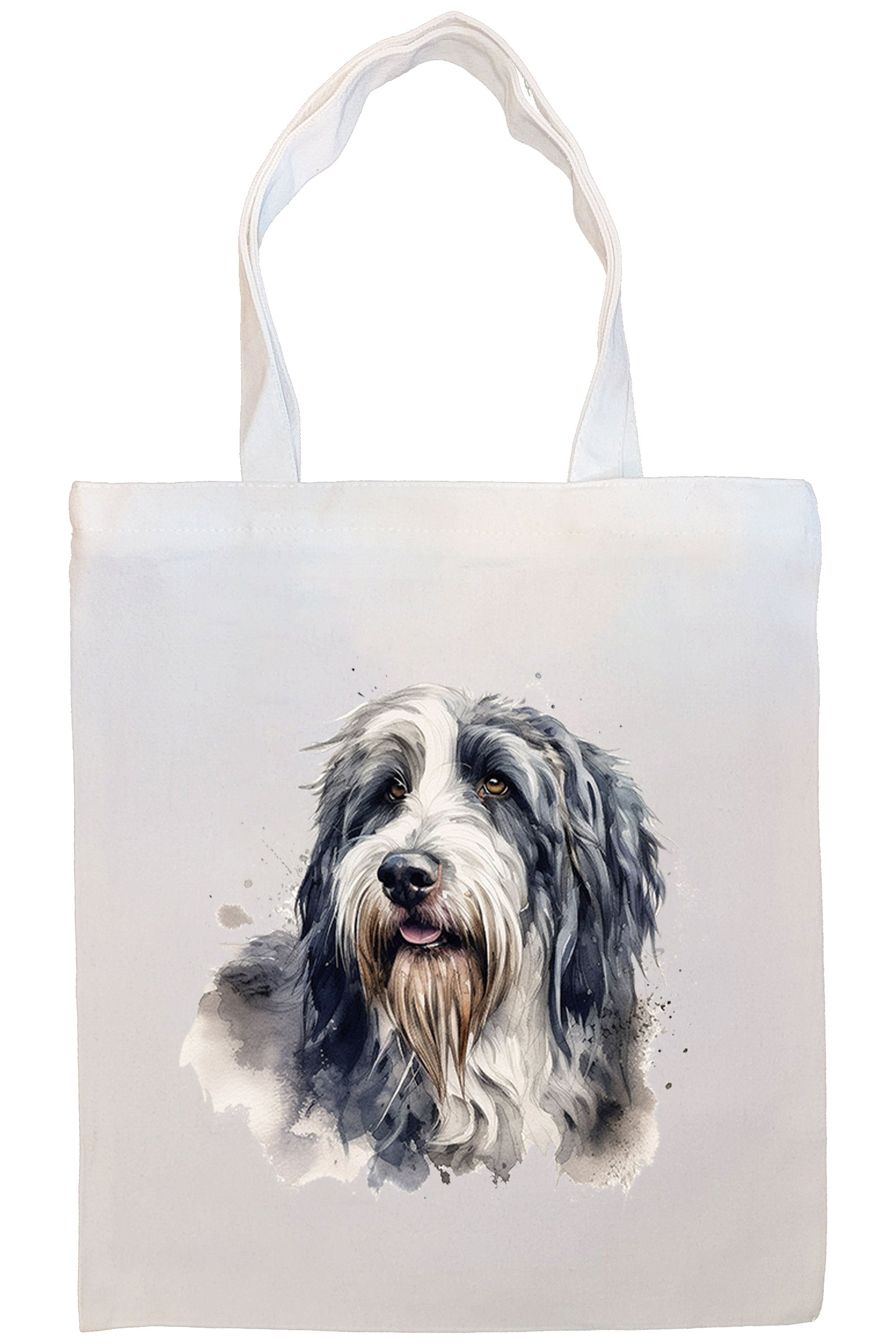 A stylish canvas tote bag featuring a Bearded Collie design, zippered closure, and sturdy handles, perfect for shopping or daily use.